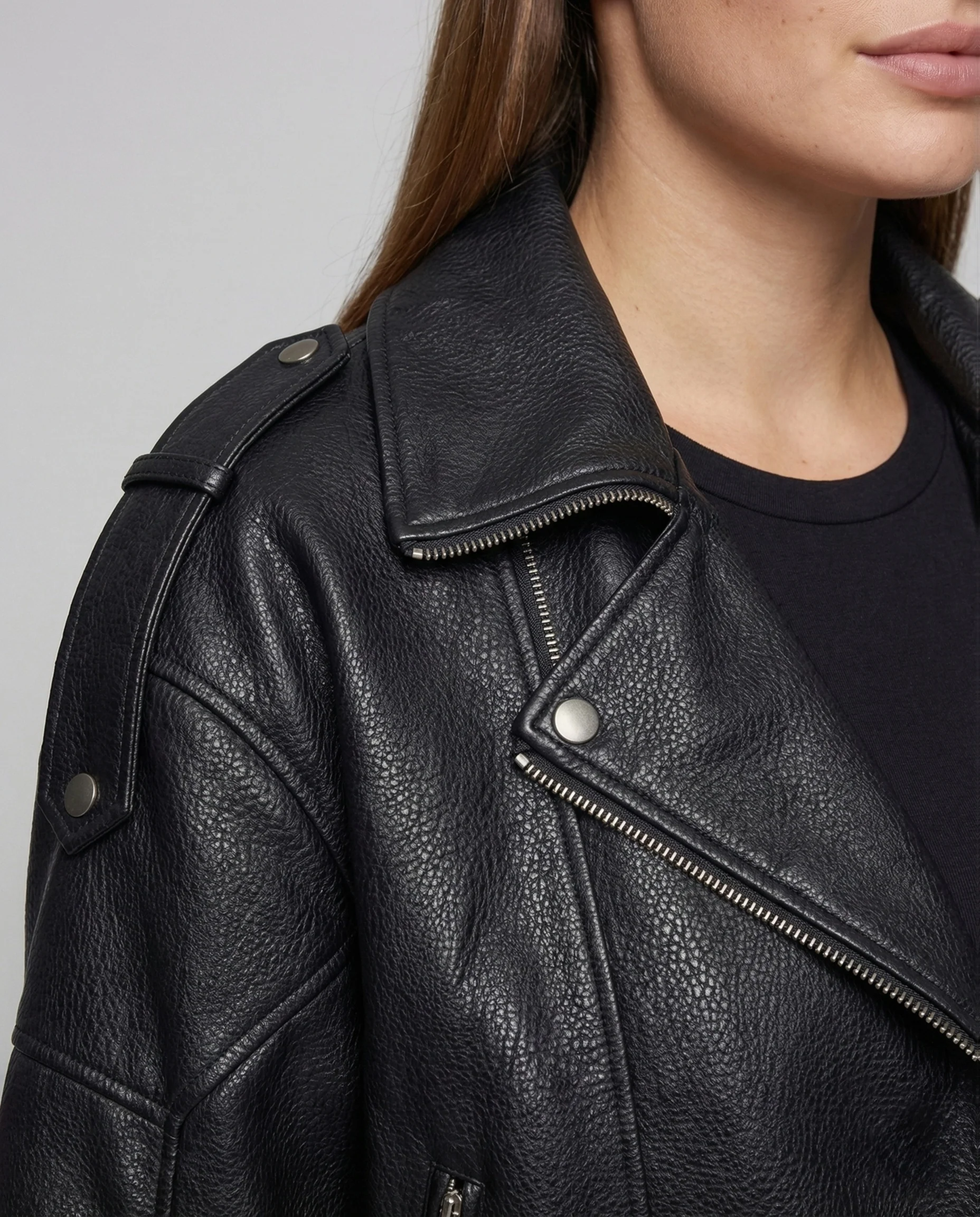 Damen Bikerjacke Kunstleder Weit Taillengürtel - Image 3