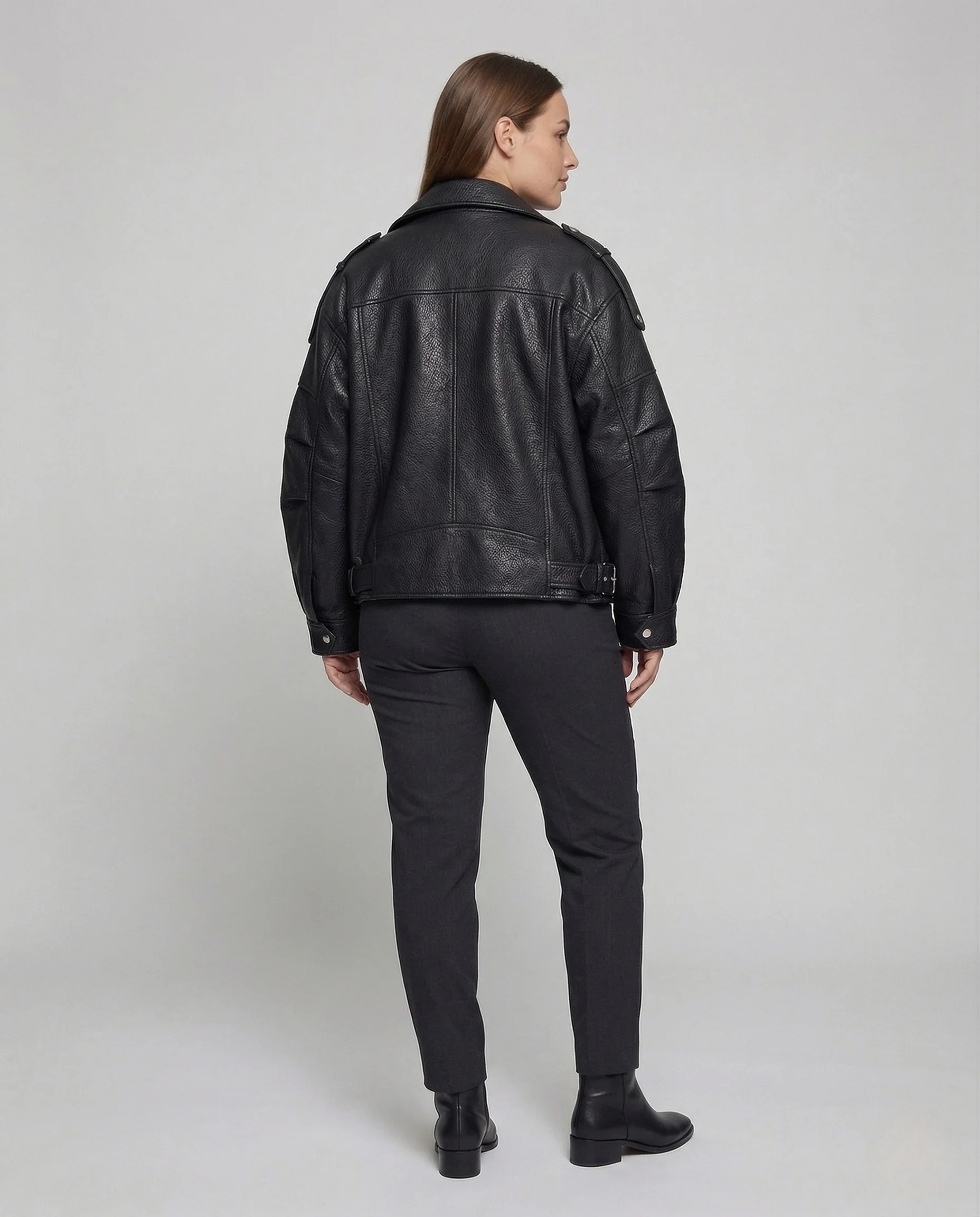 Damen Bikerjacke Kunstleder Weit Taillengürtel - Image 4