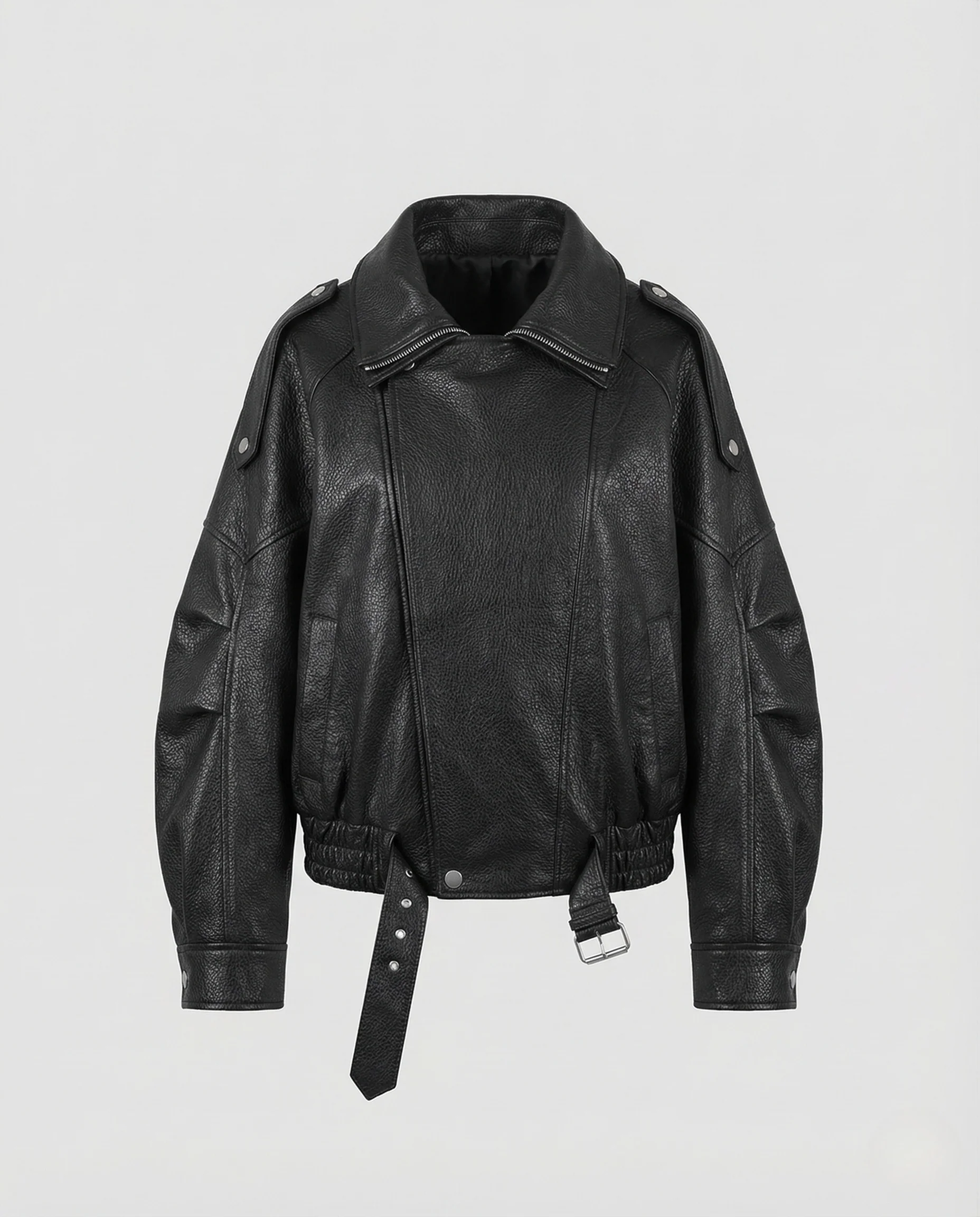 Damen Bikerjacke Kunstleder Weit Taillengürtel - Image 5