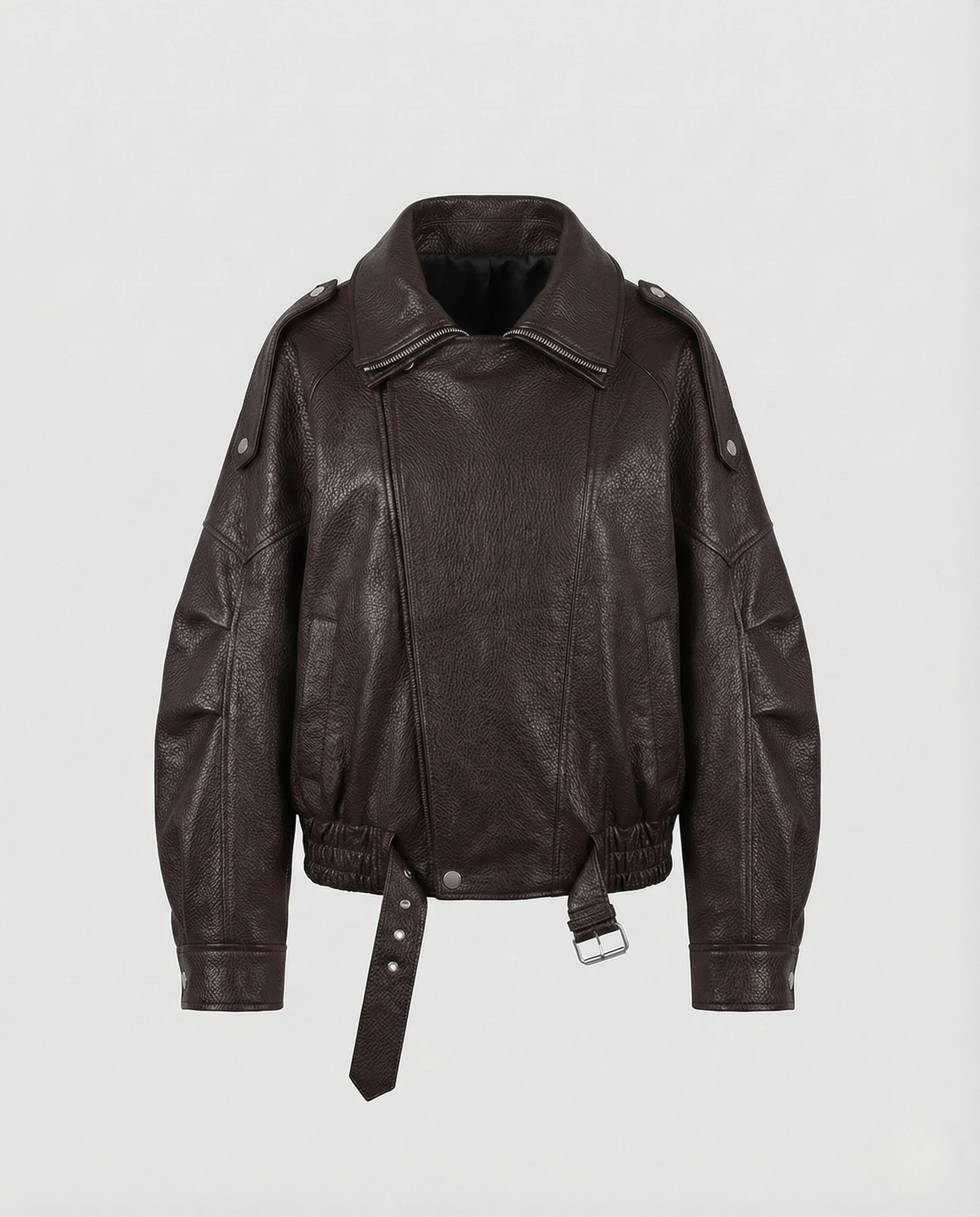 Damen Bikerjacke Kunstleder Weit Taillengürtel - Image 6