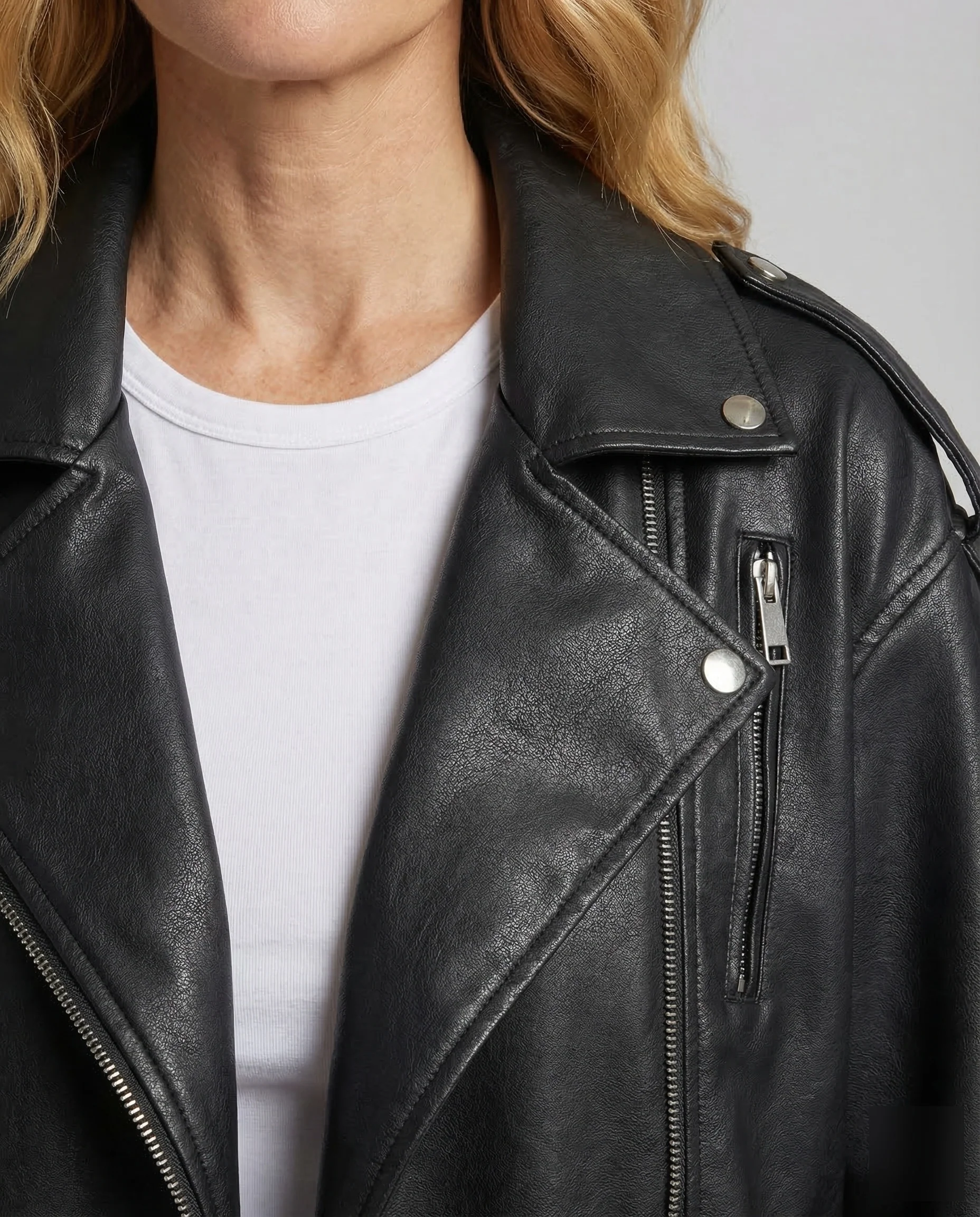 Damen Vegane Leder Bikerjacke Oversize - Image 3