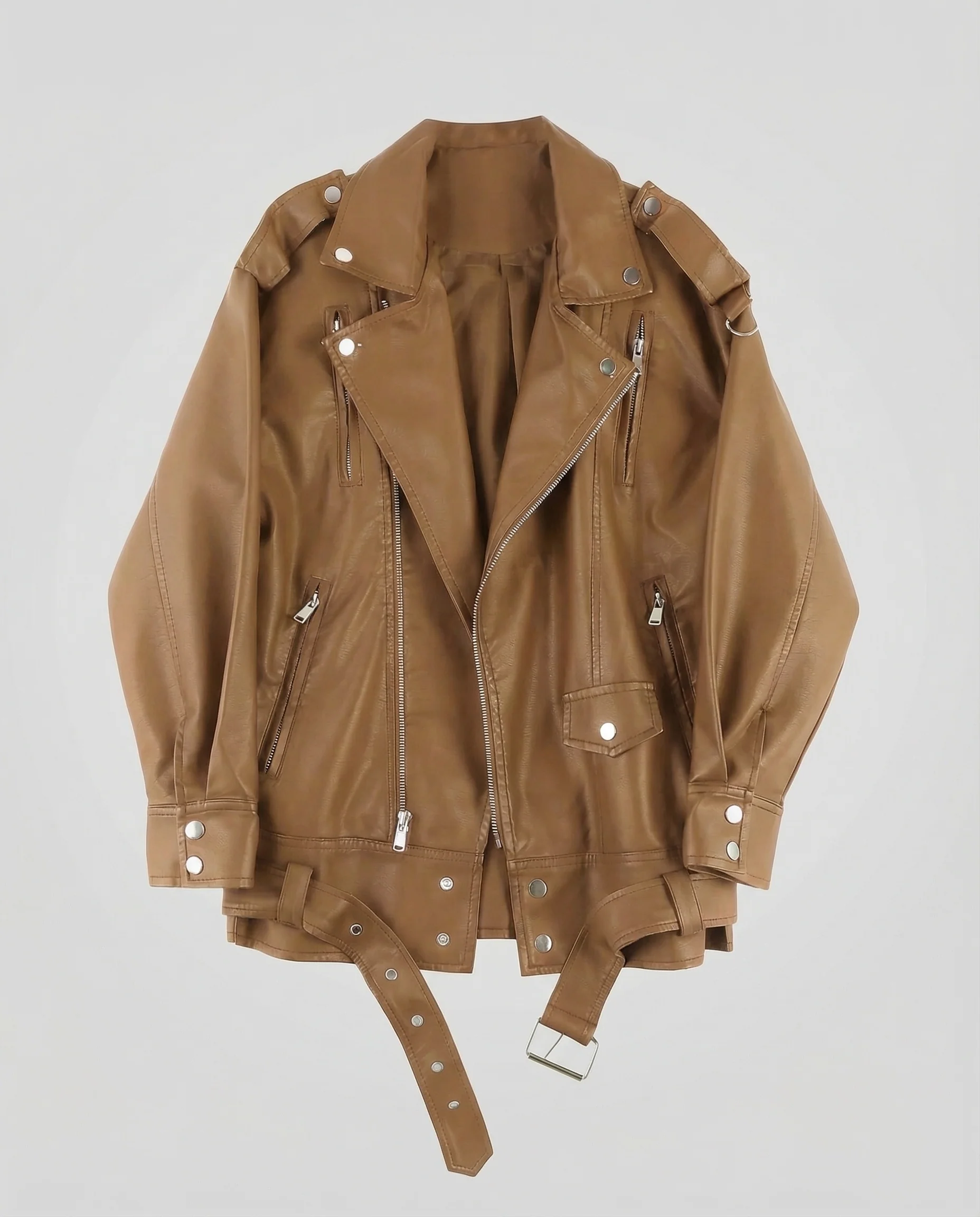 Damen Vegane Leder Bikerjacke Oversize - Image 6