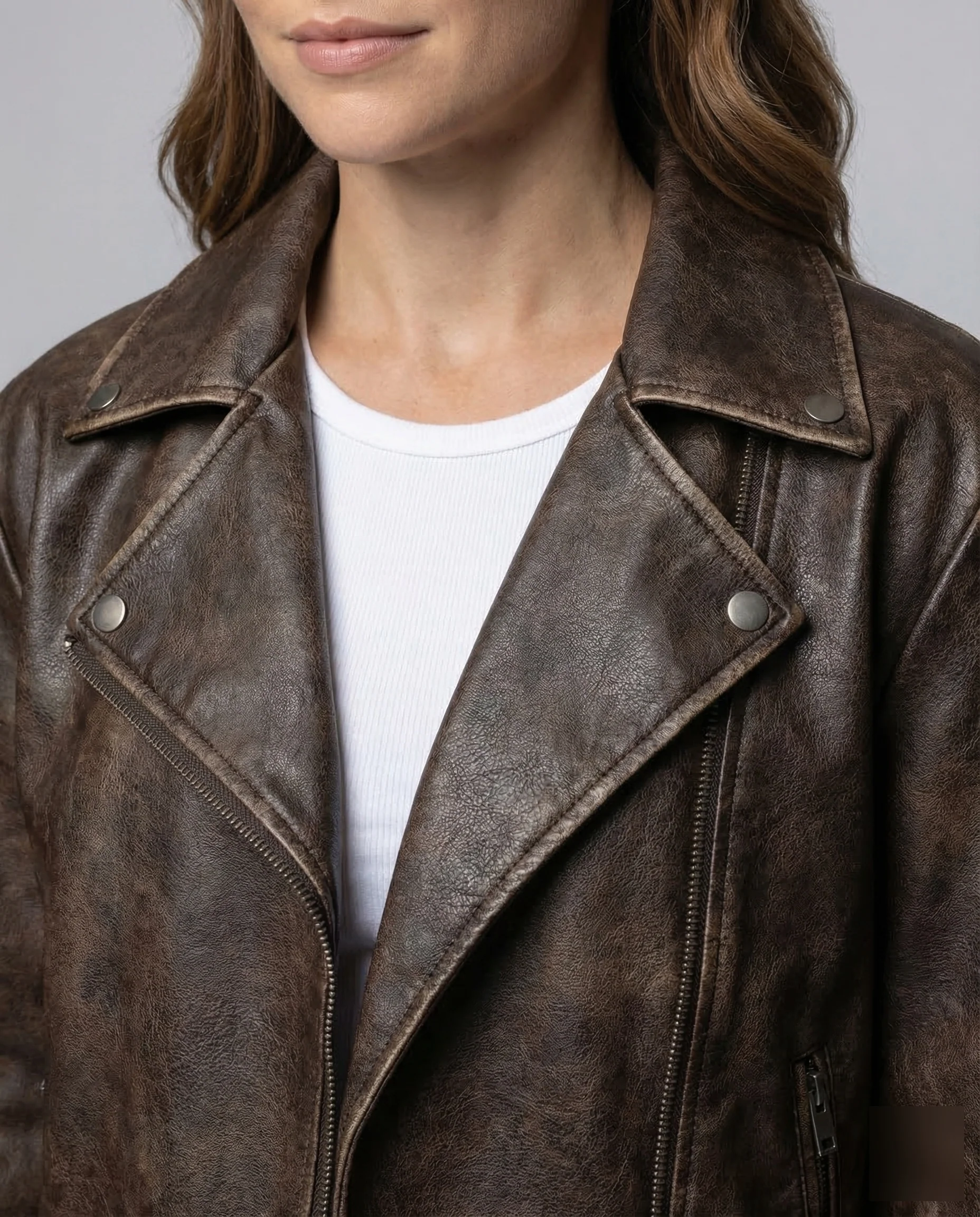 Damen Bikerjacke Lederoptik Weit - Image 3