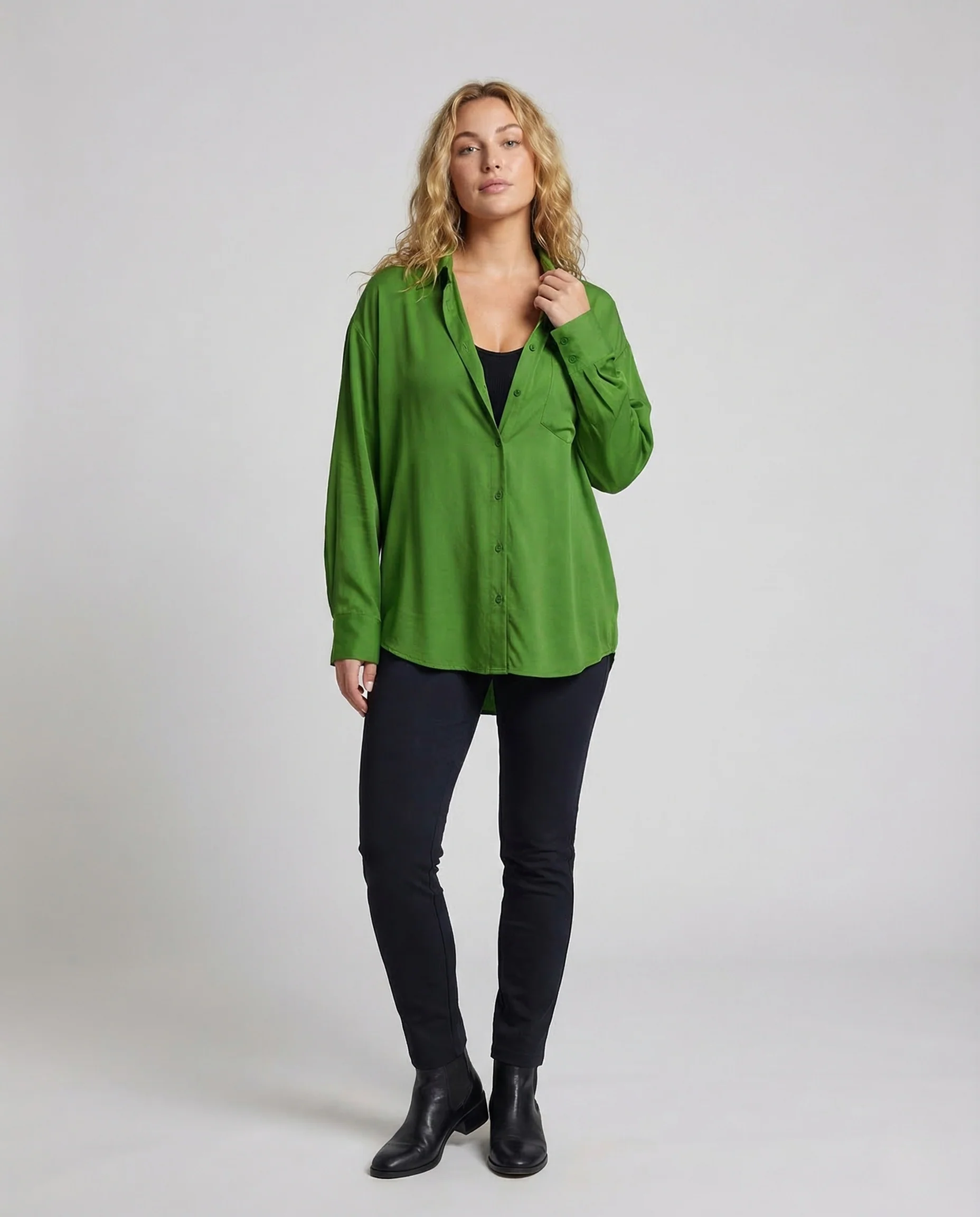 Damen Seidenoptik Bluse Weit