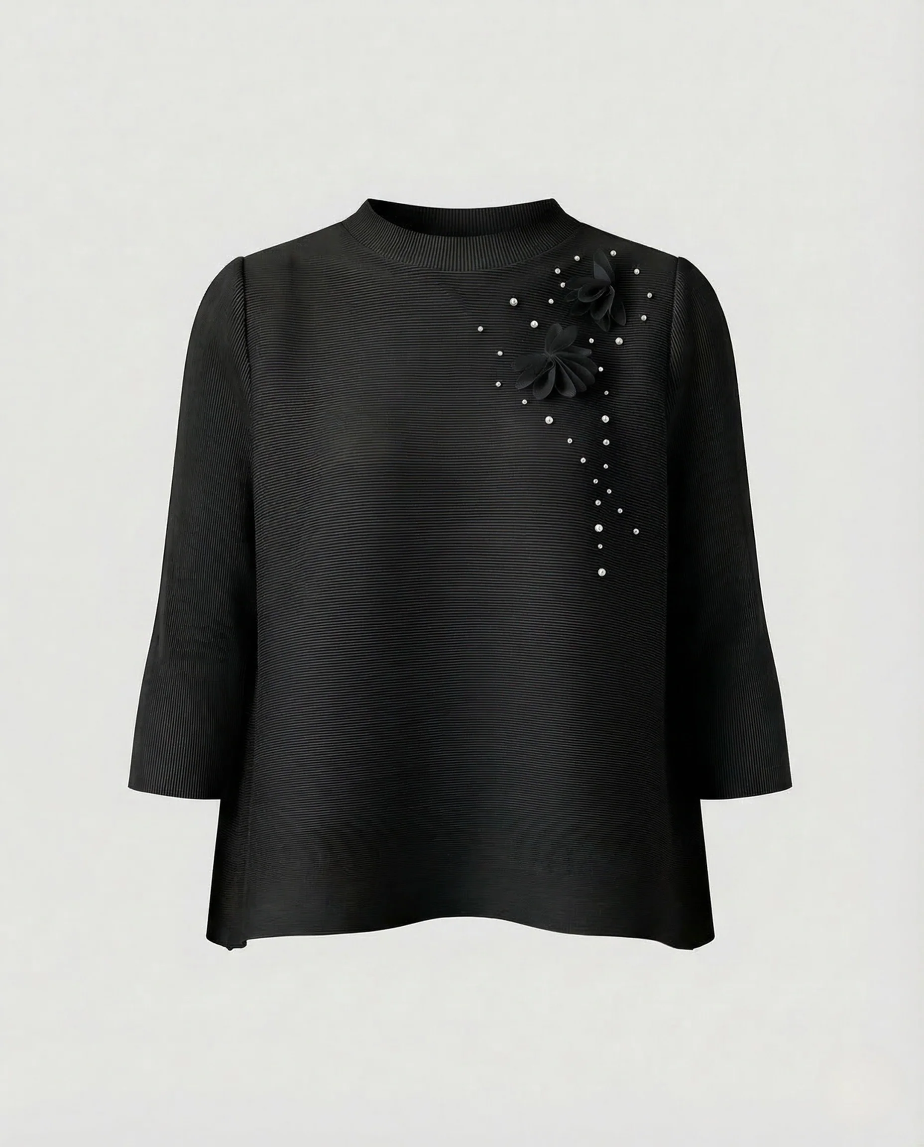 Damen Bluse Weit Blütenapplikation - Image 6
