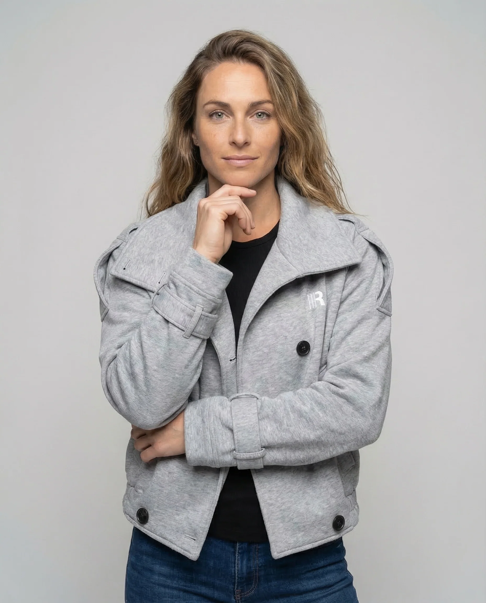 Damen Doppelreihige Sweatjacke Schalkragen - Image 2