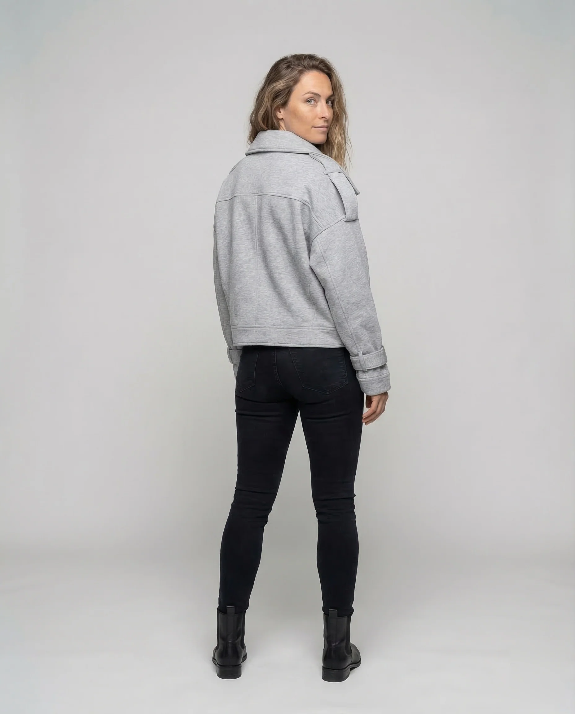 Damen Doppelreihige Sweatjacke Schalkragen - Image 4