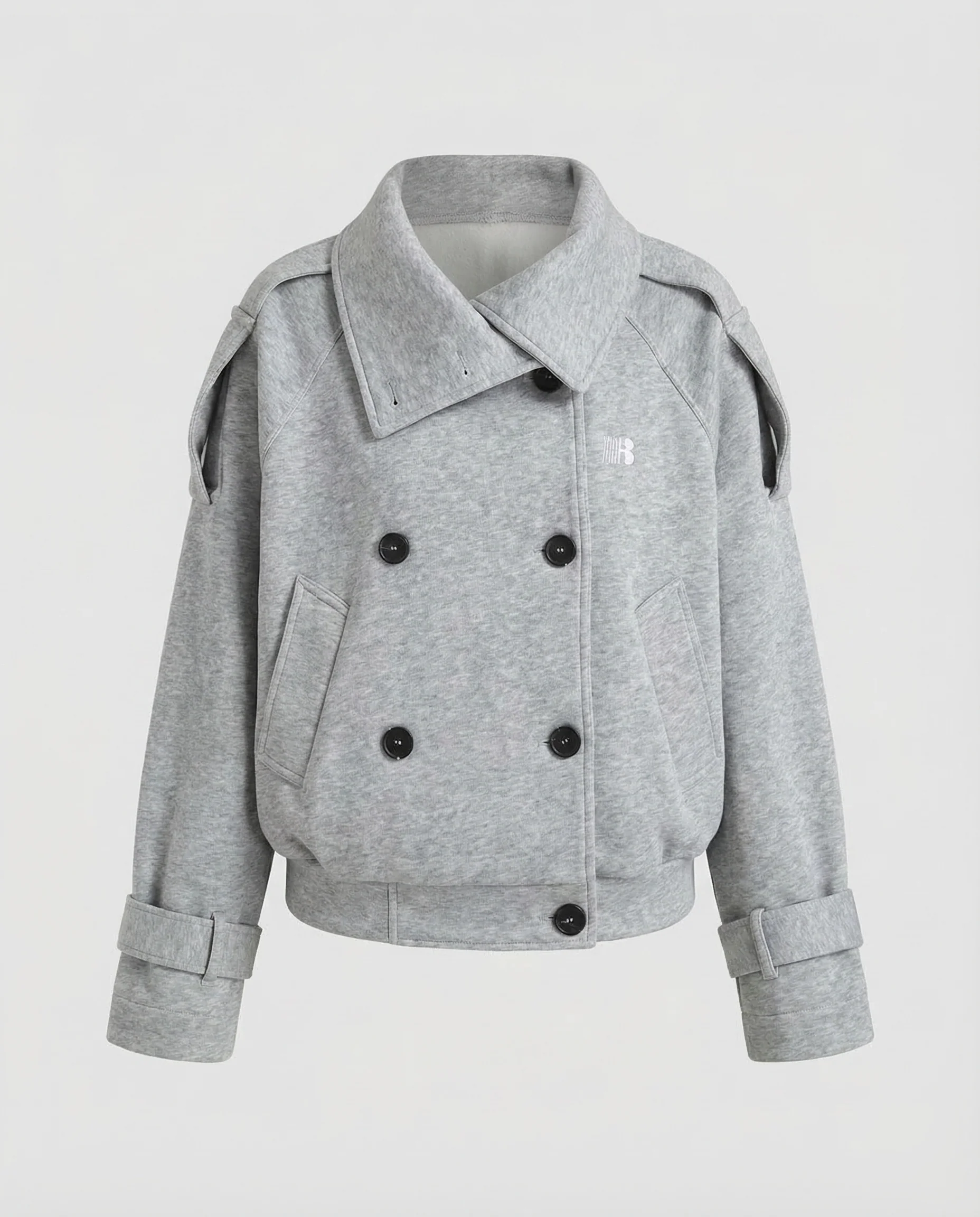 Damen Doppelreihige Sweatjacke Schalkragen - Image 5