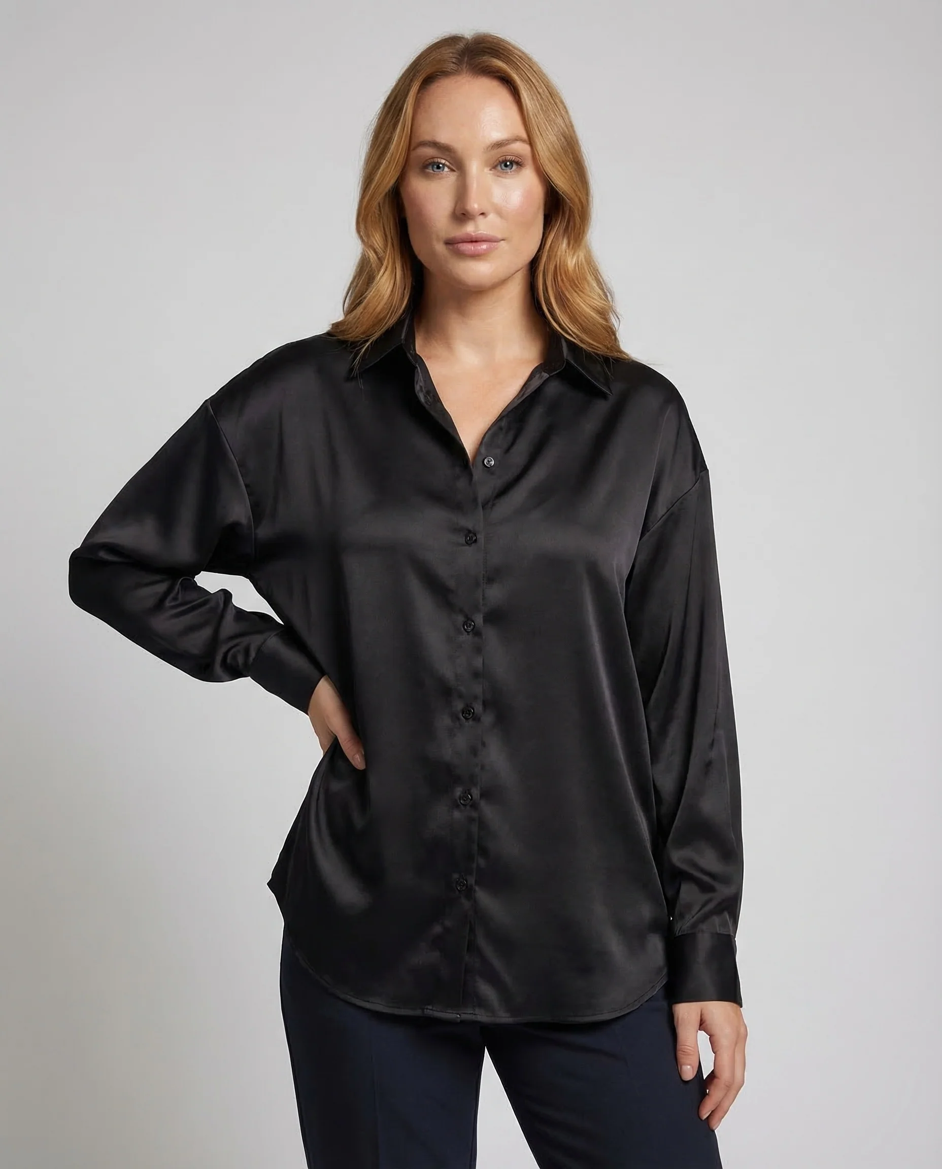 Damen Satin Hemdbluse Oversize - Image 2