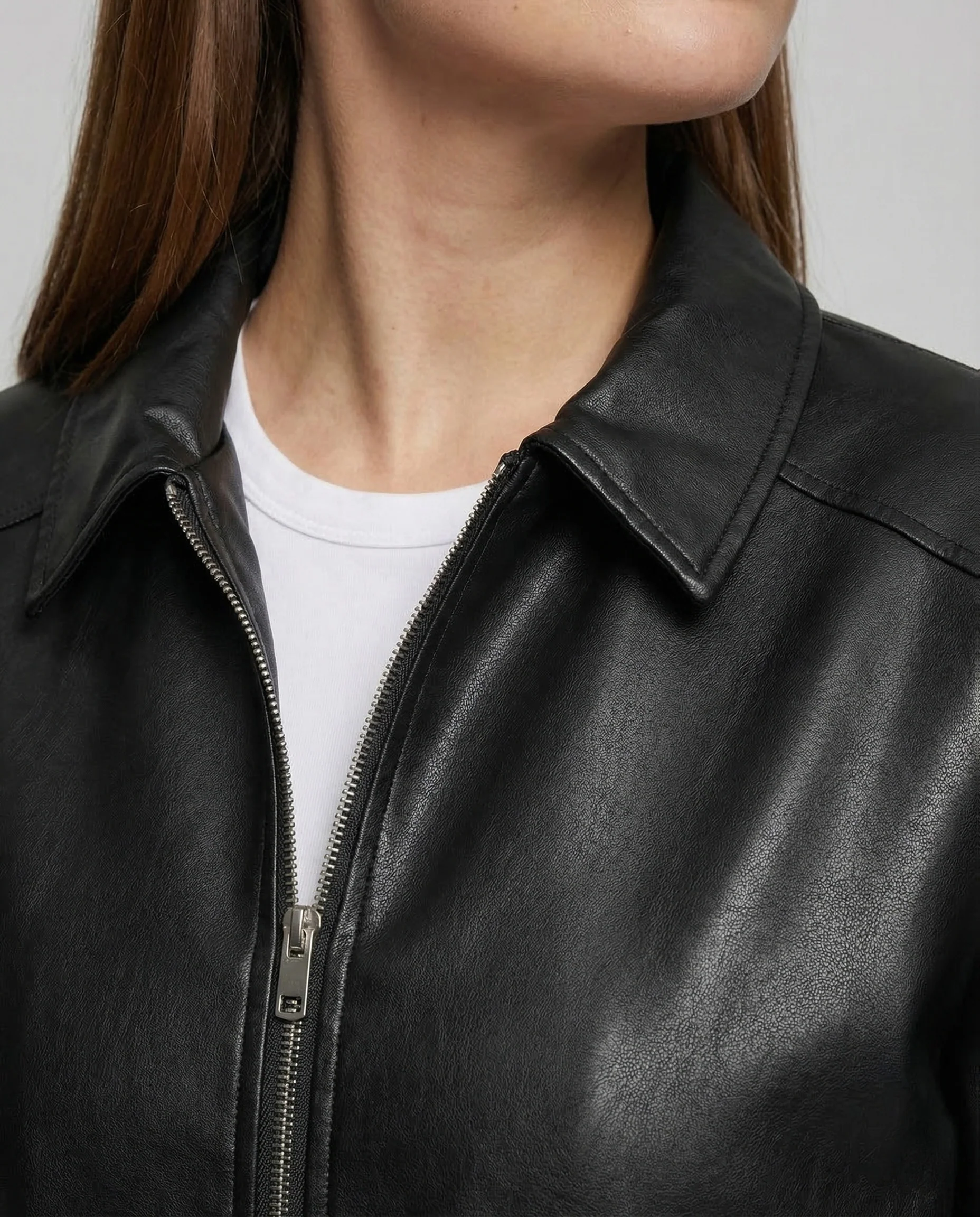 Damen Lederoptik Jacke Weit Reißverschluss - Image 3