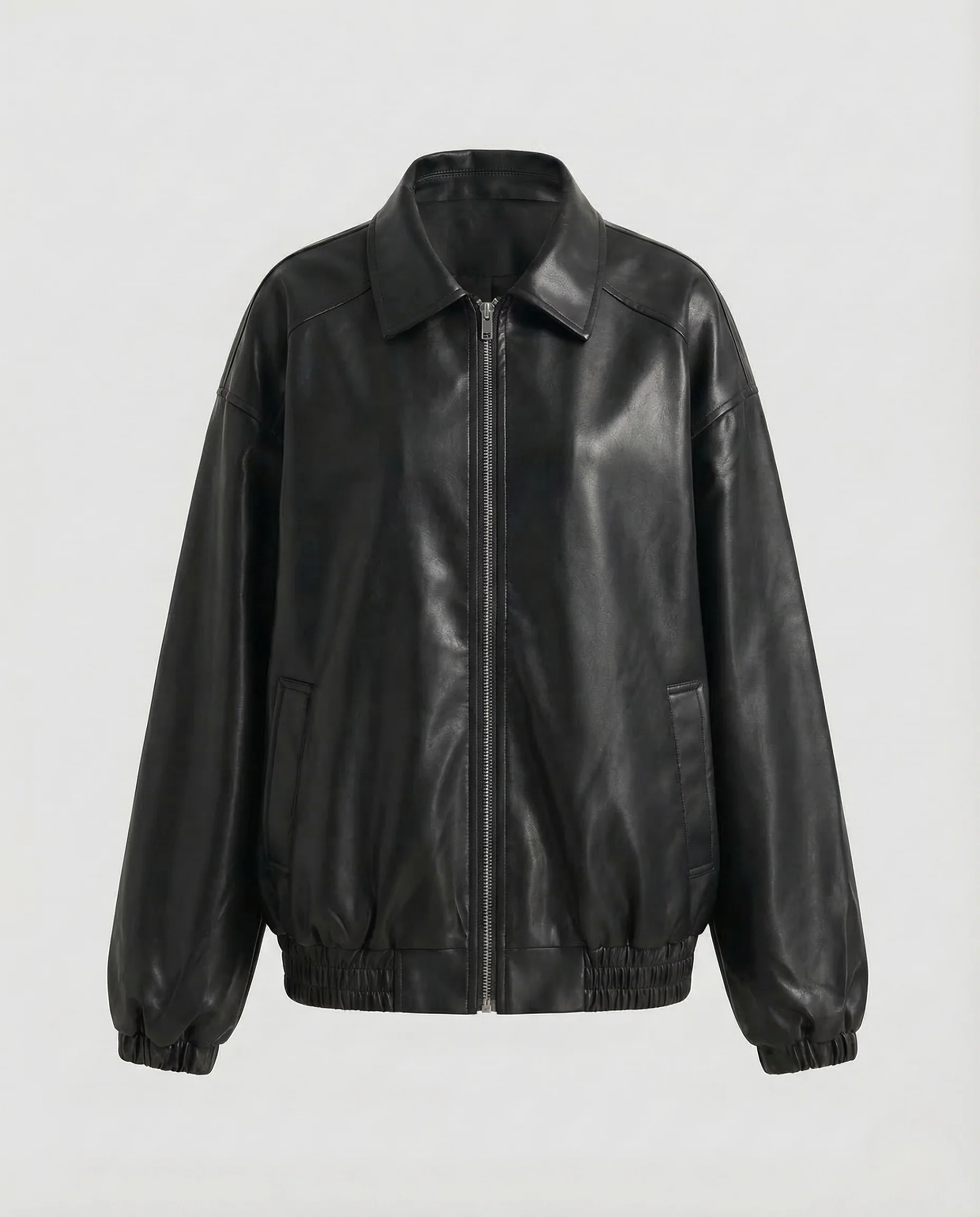Damen Lederoptik Jacke Weit Reißverschluss - Image 6
