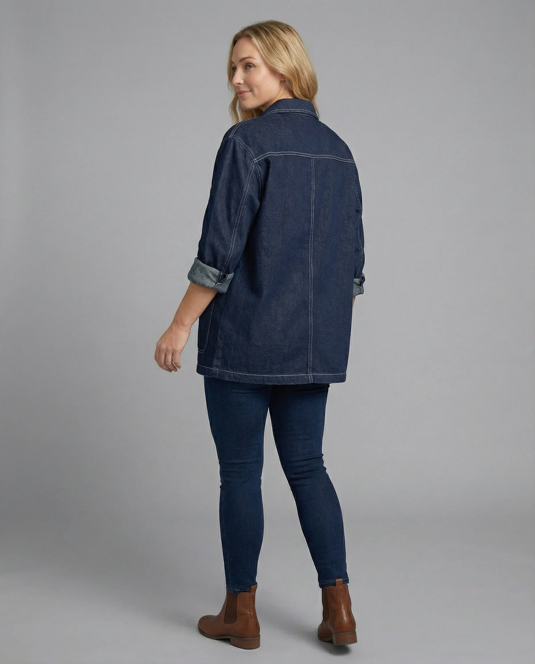 Weit geschnittene Jeansjacke im Mantelstil mit aufgesetzten Taschen Heidi-Mode - Image 3