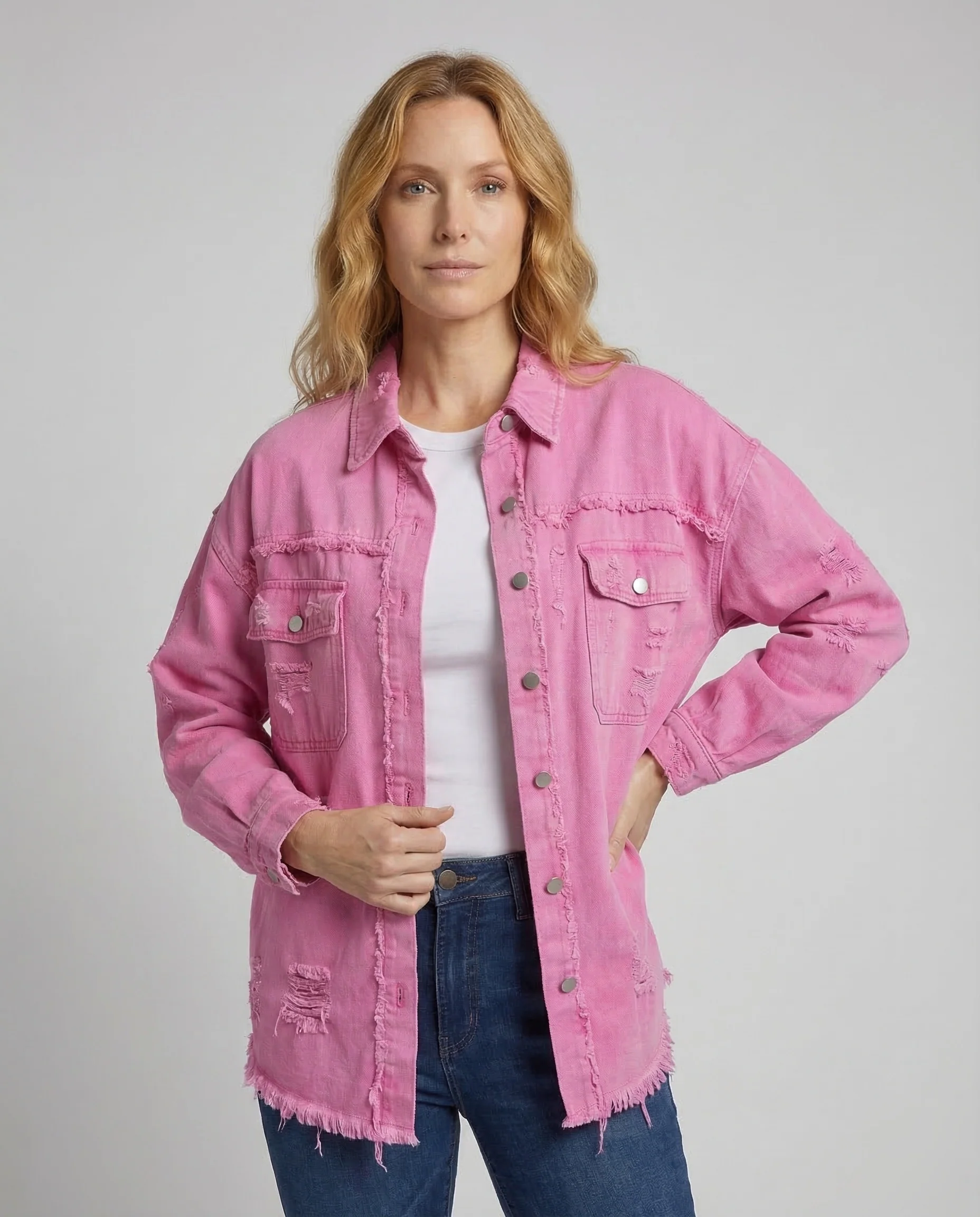 Damen Jeansjacke Weit Fransen - Image 2