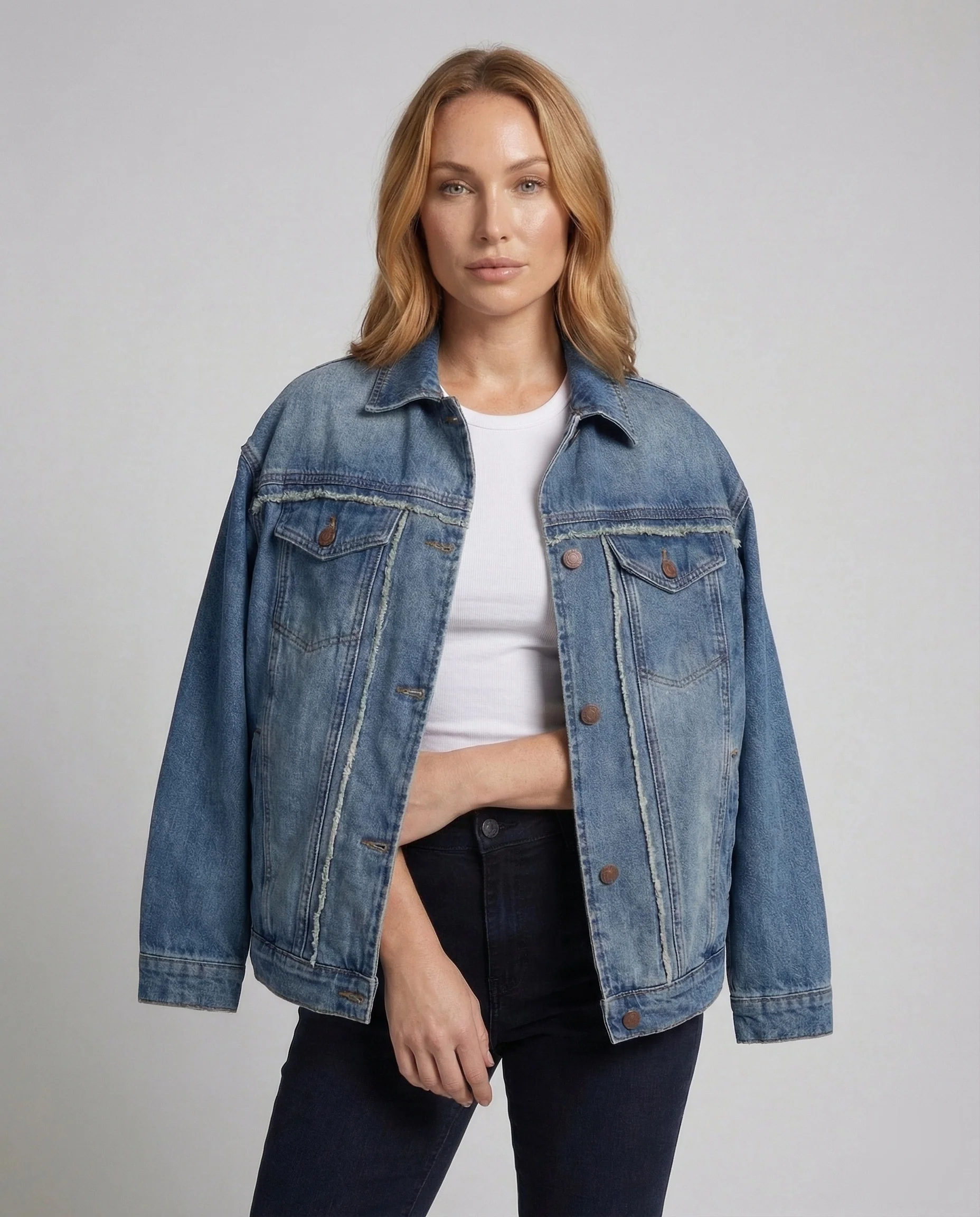 Damen Jeansjacke Weit Fransen