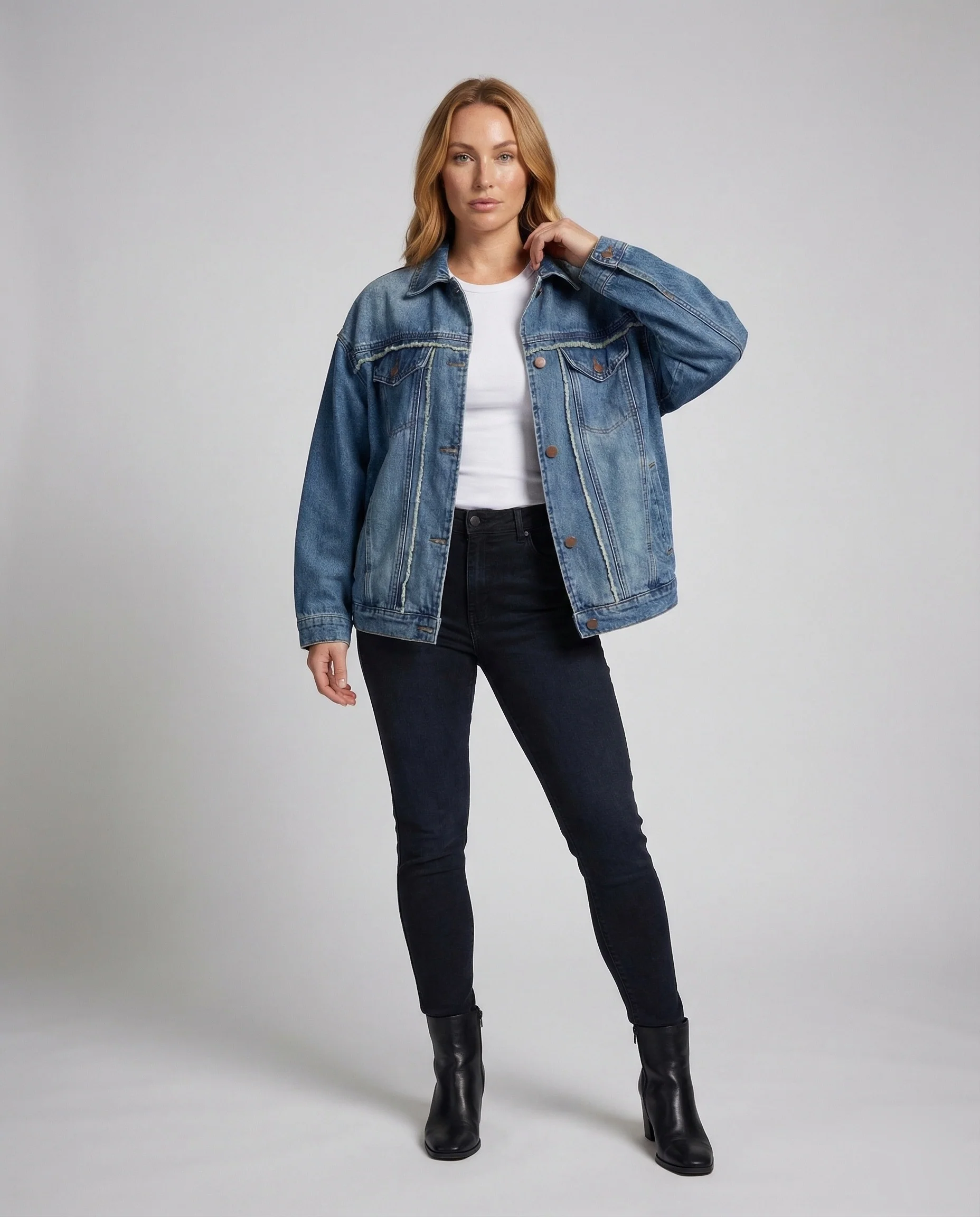 Damen Jeansjacke Weit Fransen - Image 2