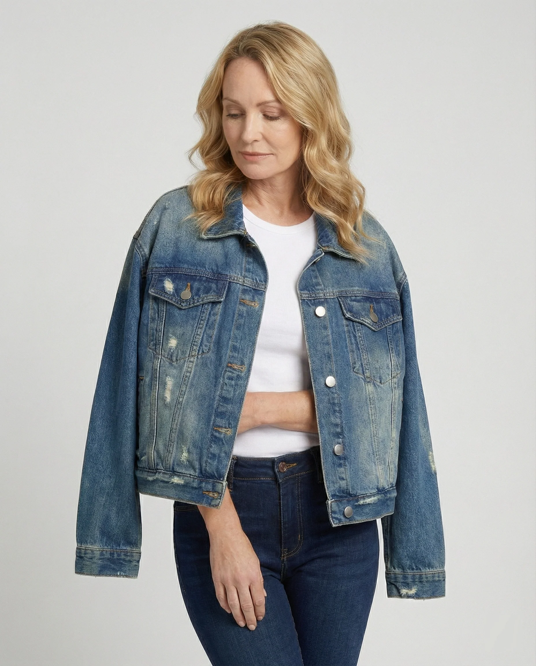 Damen Jeansjacke weit Used Look