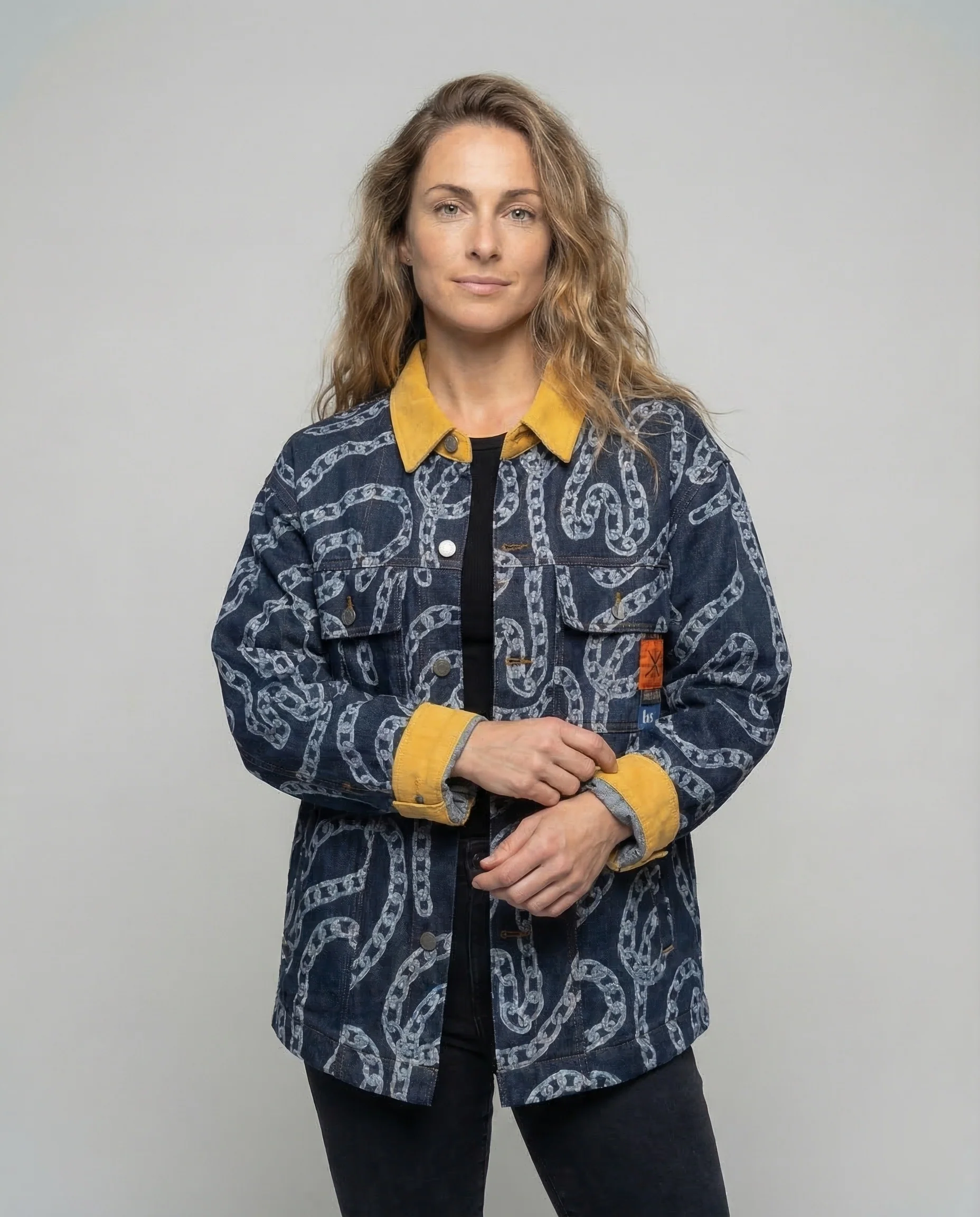 Damen Weite Jeansjacke Kettenprint - Image 2