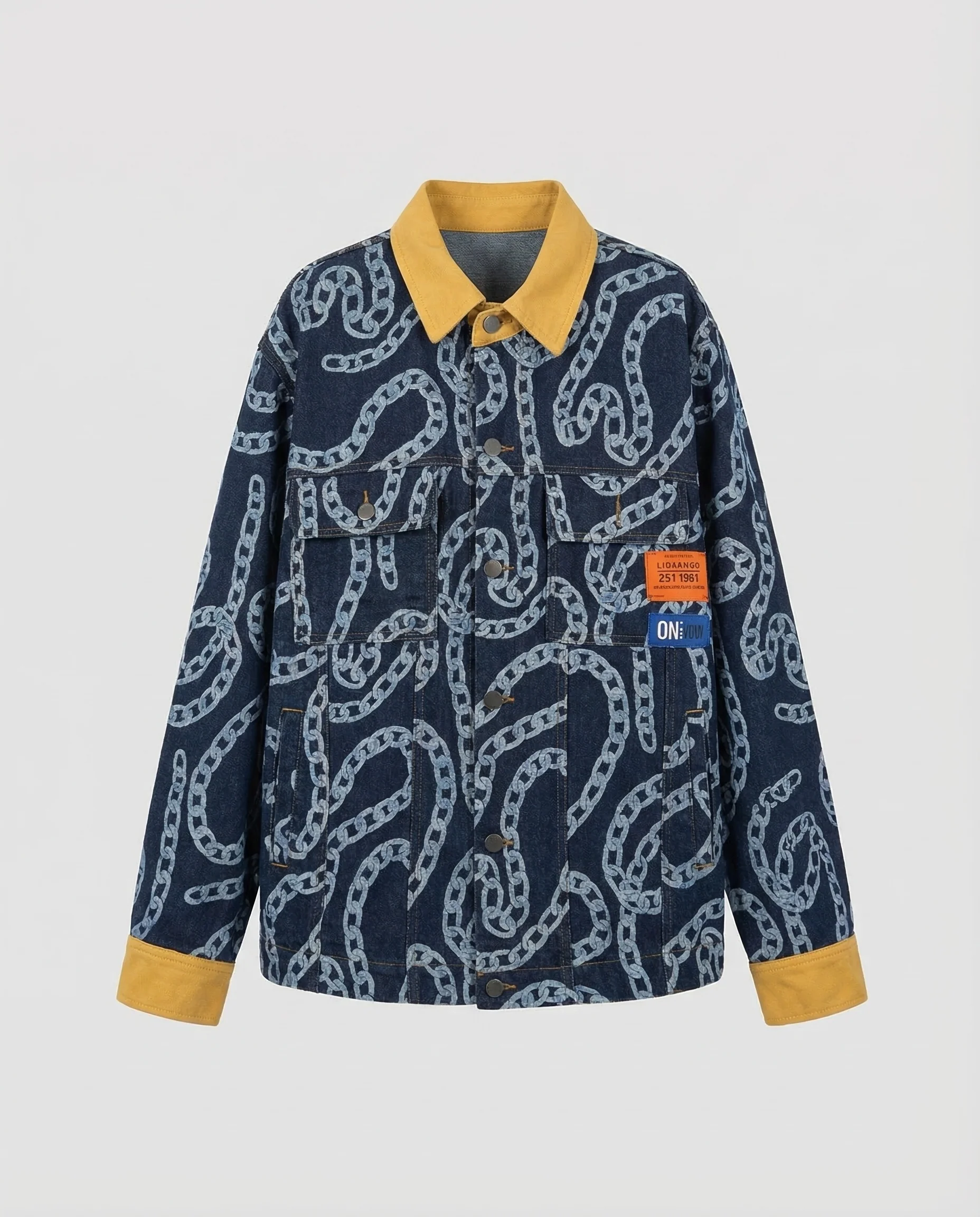 Damen Weite Jeansjacke Kettenprint - Image 5