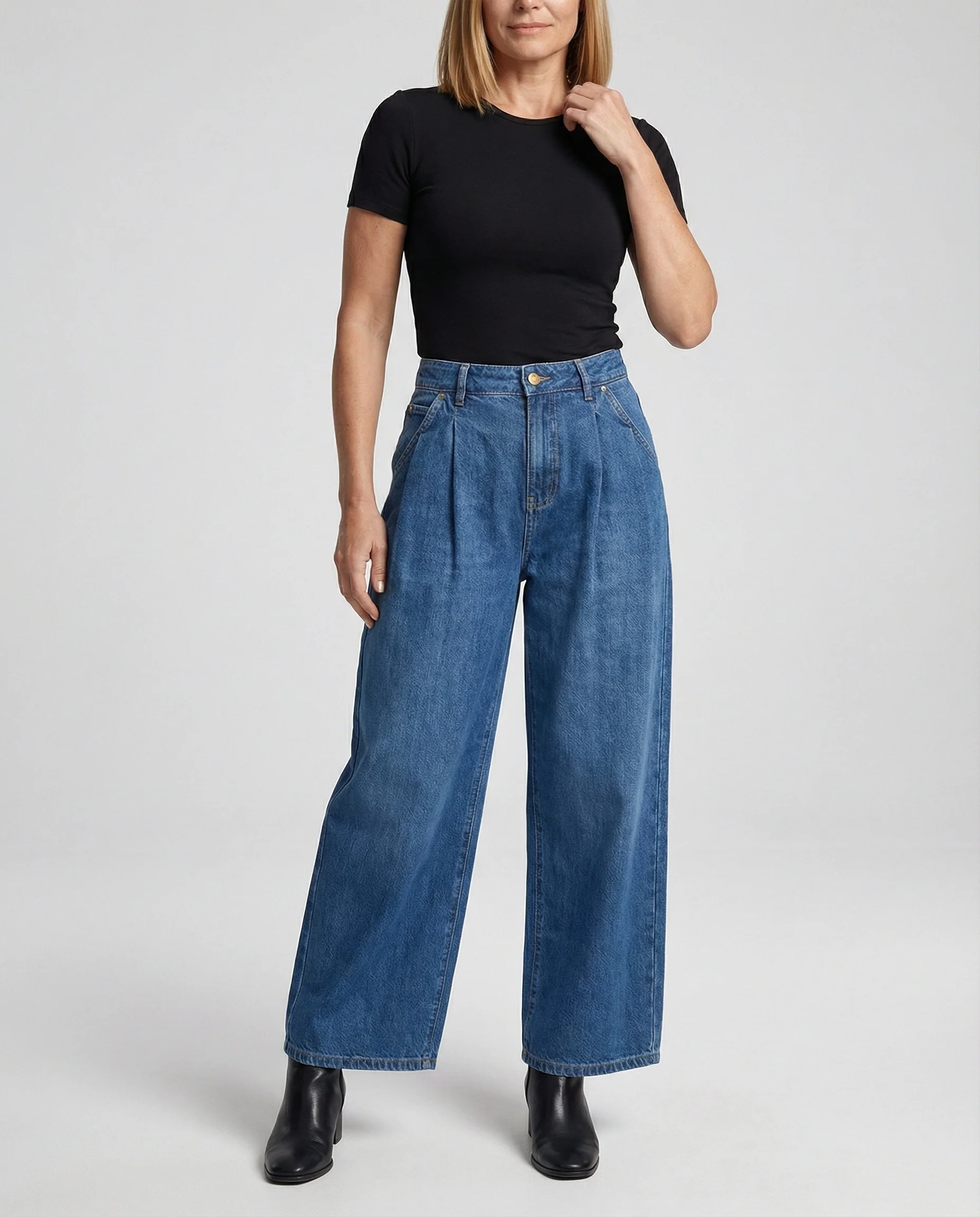 Damen Jeans Palazzo High Waist mit Falten - Image 2