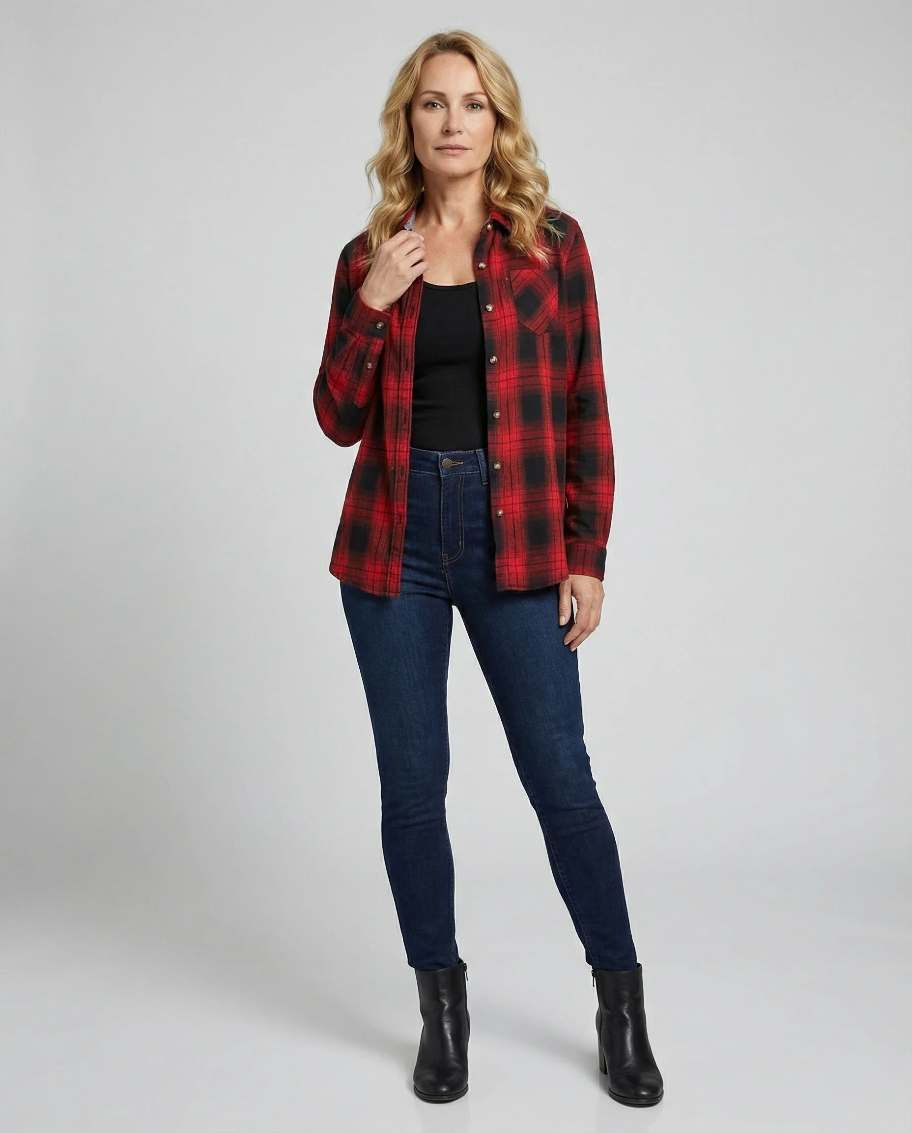 Damen Hemdjacke Karo Flanell - Image 4