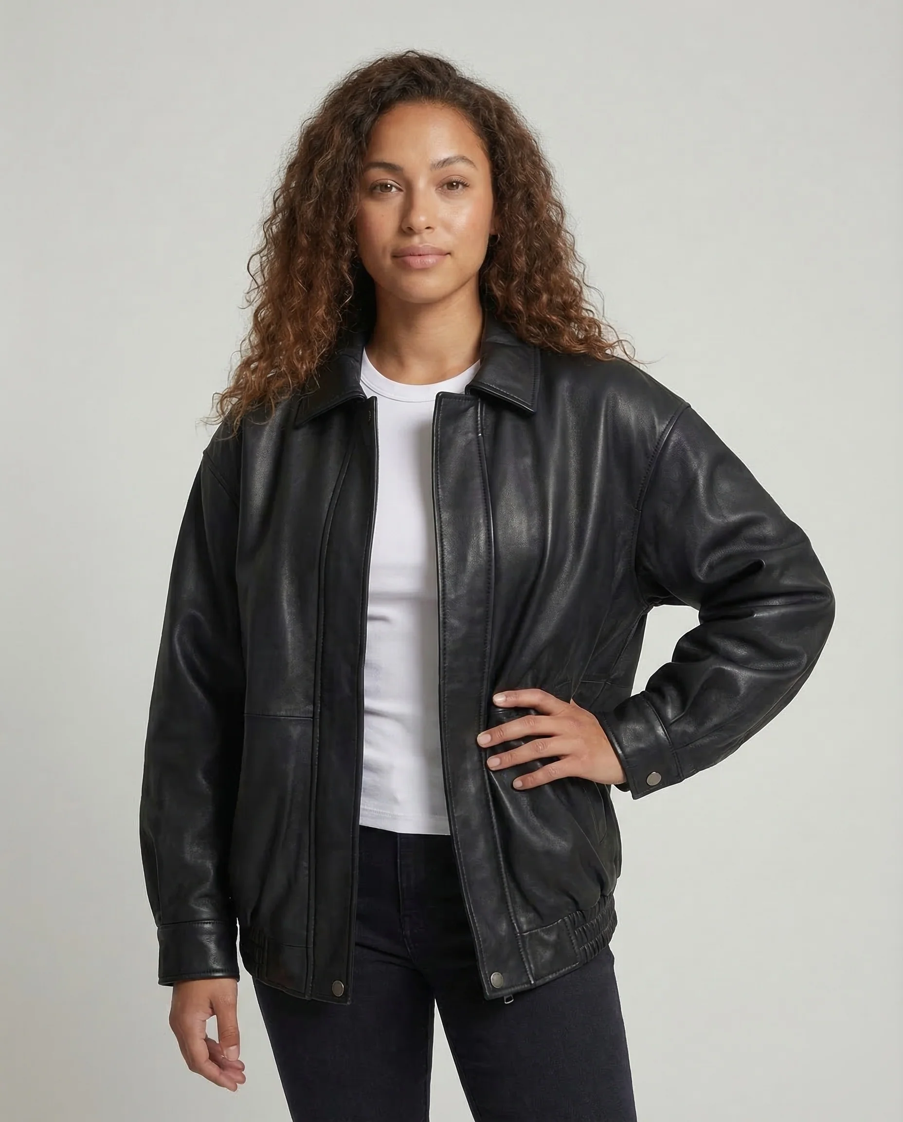 Damen Kunstleder Blousonjacke Weit - Image 2