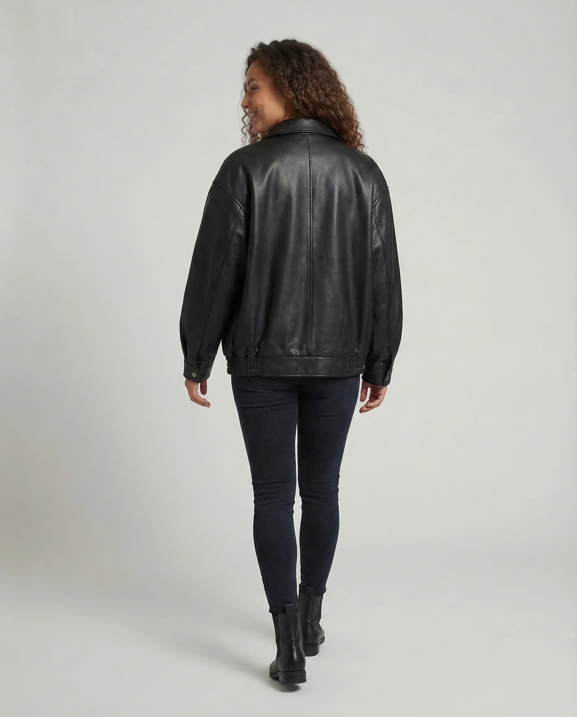 Damen Kunstleder Blousonjacke Weit - Image 4