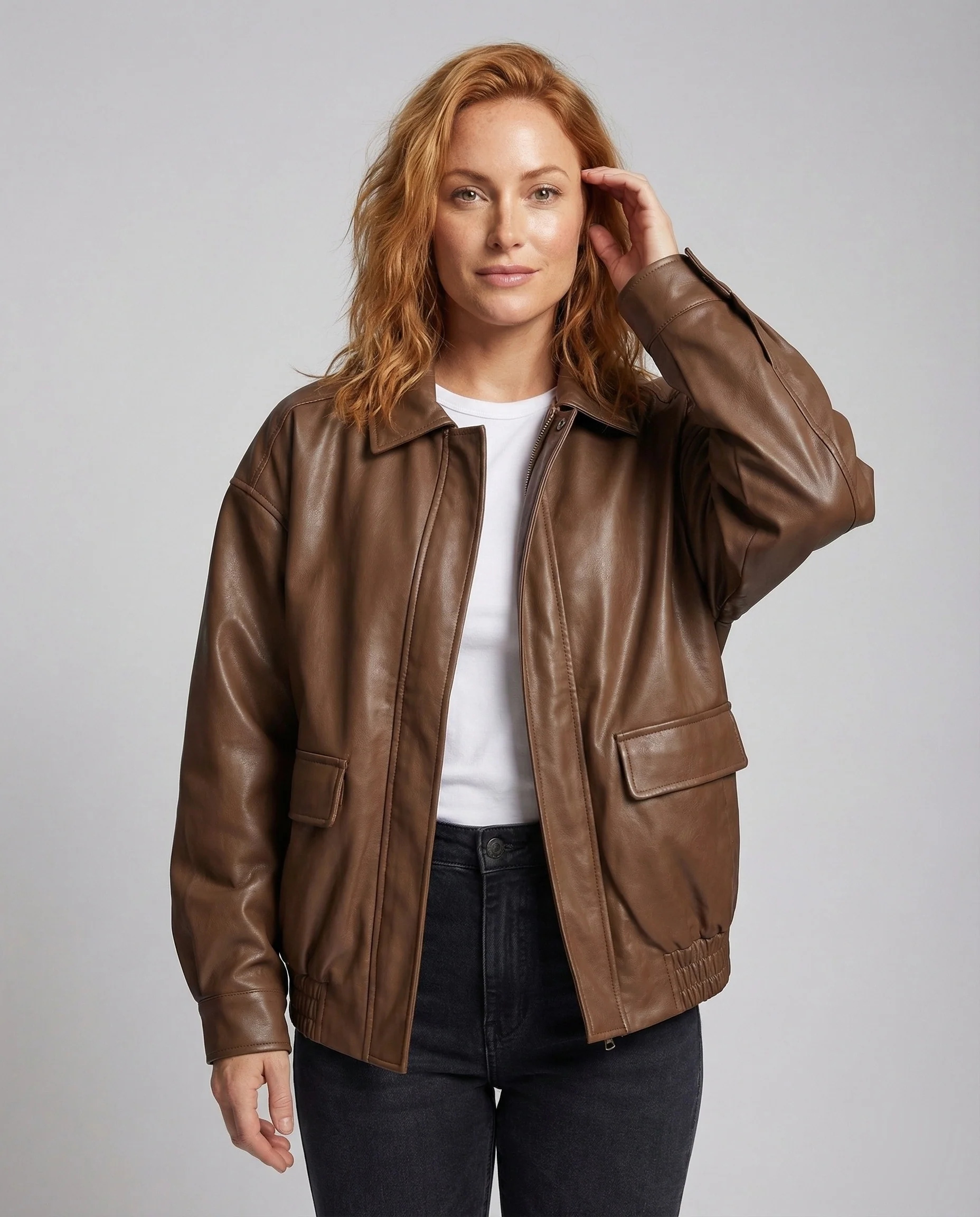 Damen Kunstlederjacke Weit Reißverschluss - Image 2