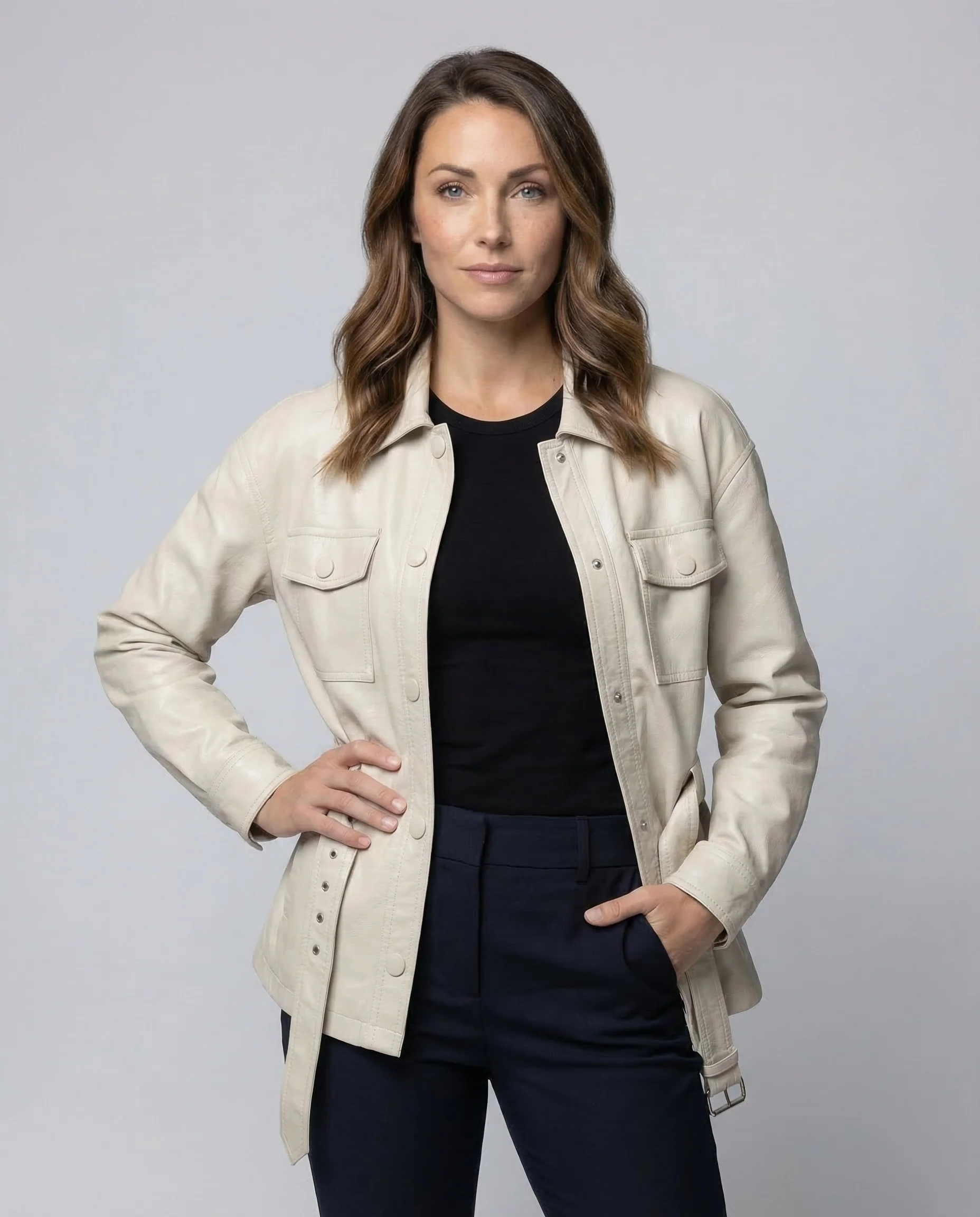 Damen Kunstlederjacke Gürtel Weit - Image 2