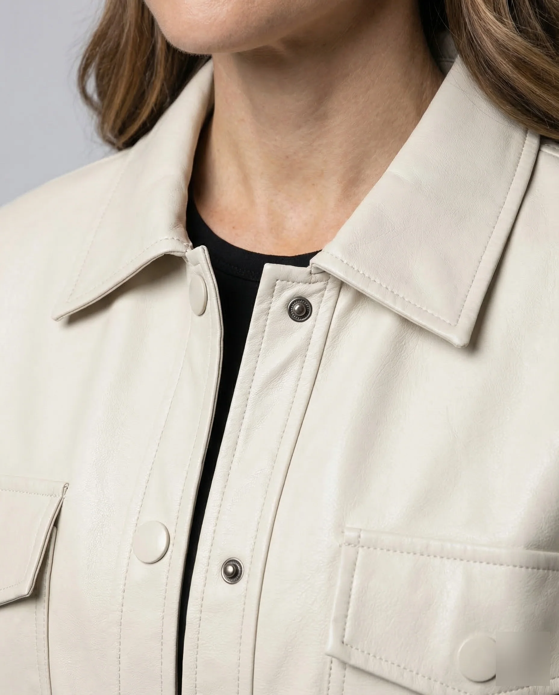 Damen Kunstlederjacke Gürtel Weit - Image 3