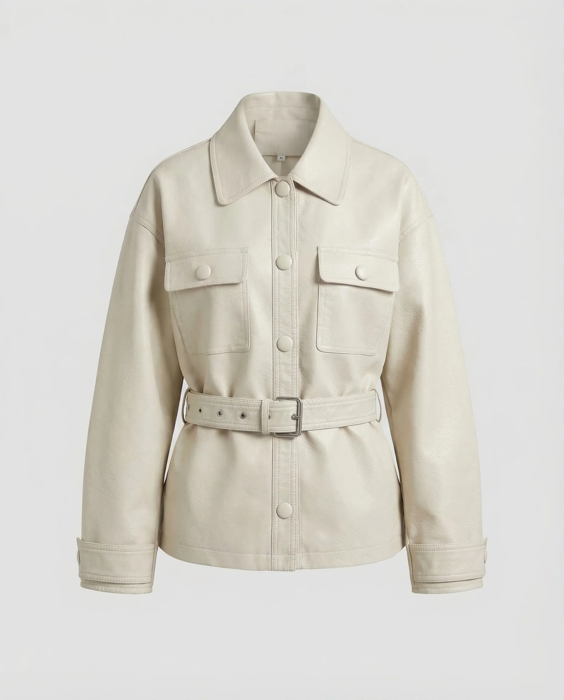 Damen Kunstlederjacke Gürtel Weit - Image 4