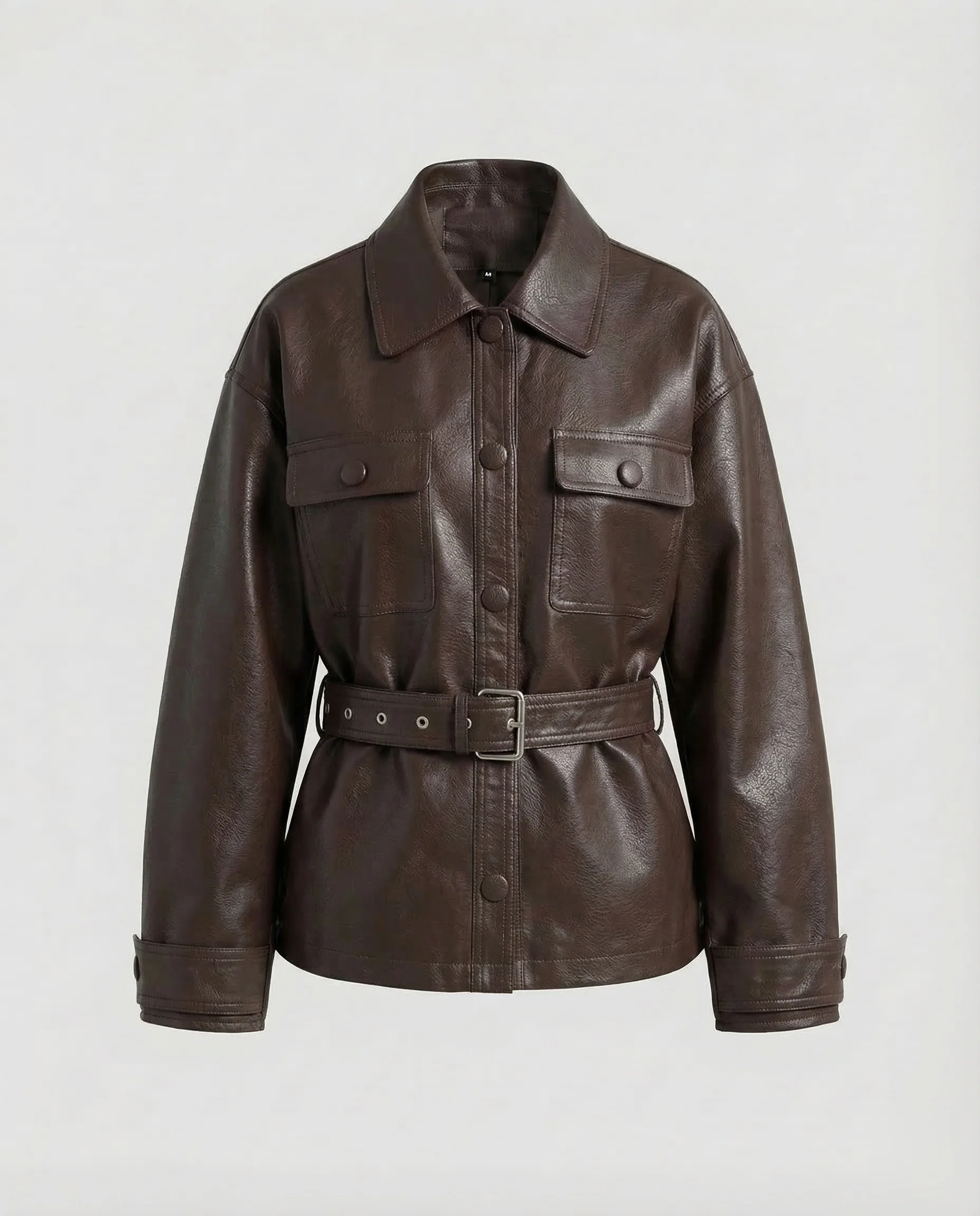 Damen Kunstlederjacke Gürtel Weit - Image 5