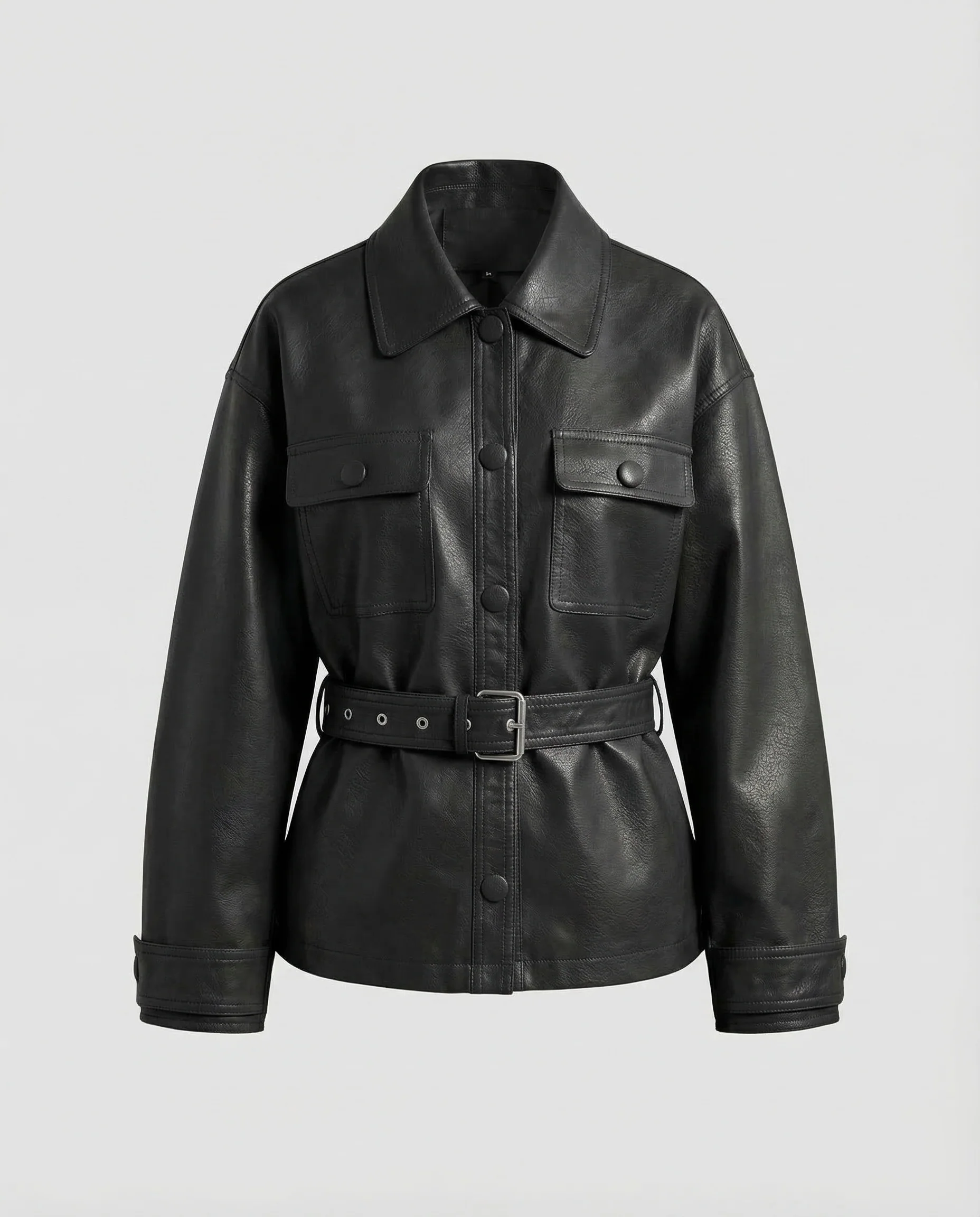 Damen Kunstlederjacke Gürtel Weit - Image 6