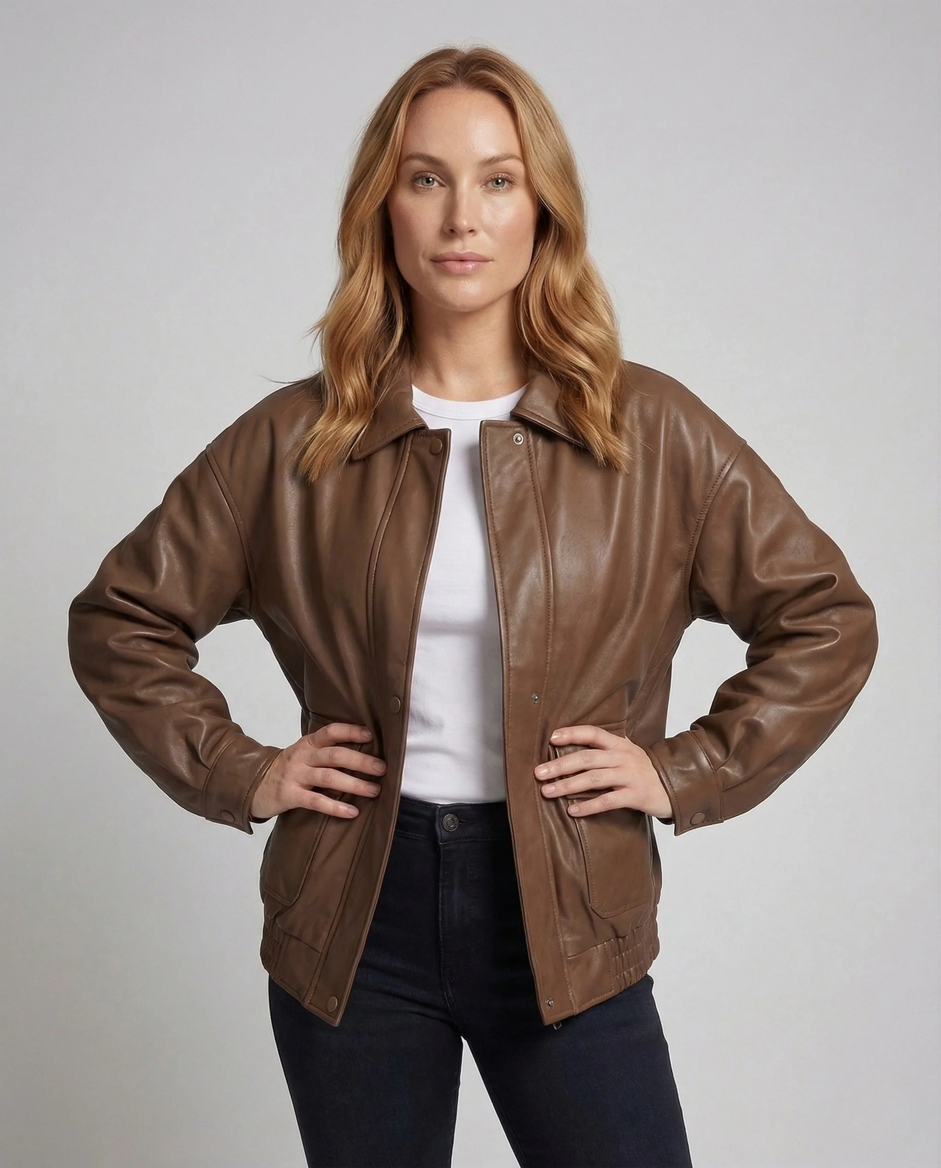 Damen Kurzjacke Lederoptik mit Reißverschluss - Image 2