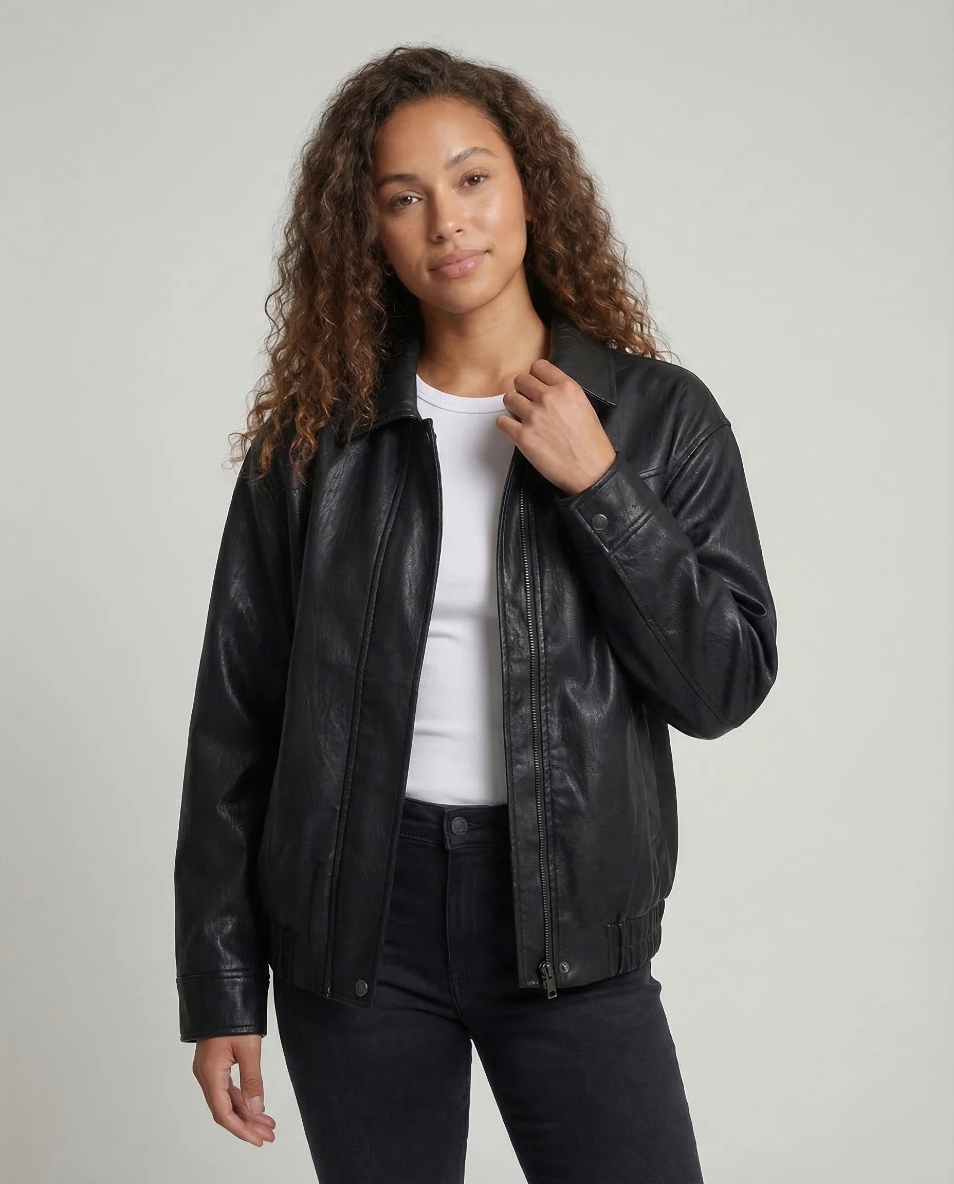 Damen Lederimitatjacke Hemdkragen - Image 2