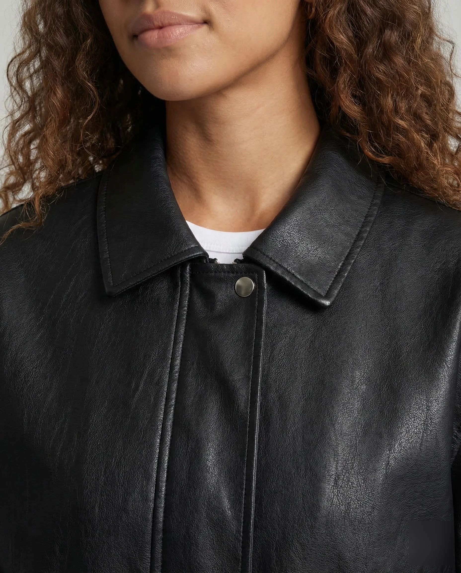 Damen Lederimitatjacke Hemdkragen - Image 3