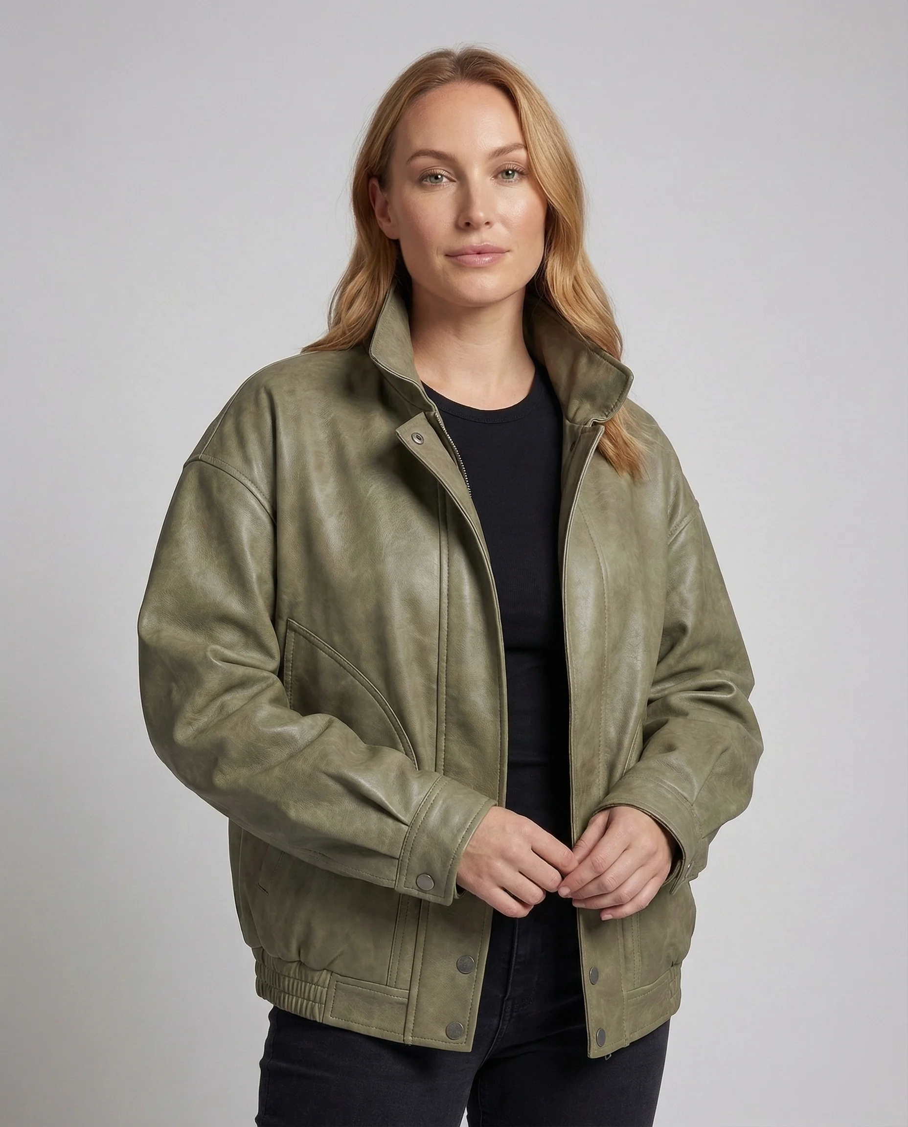Damen Leder Bomberjacke Weit - Image 2