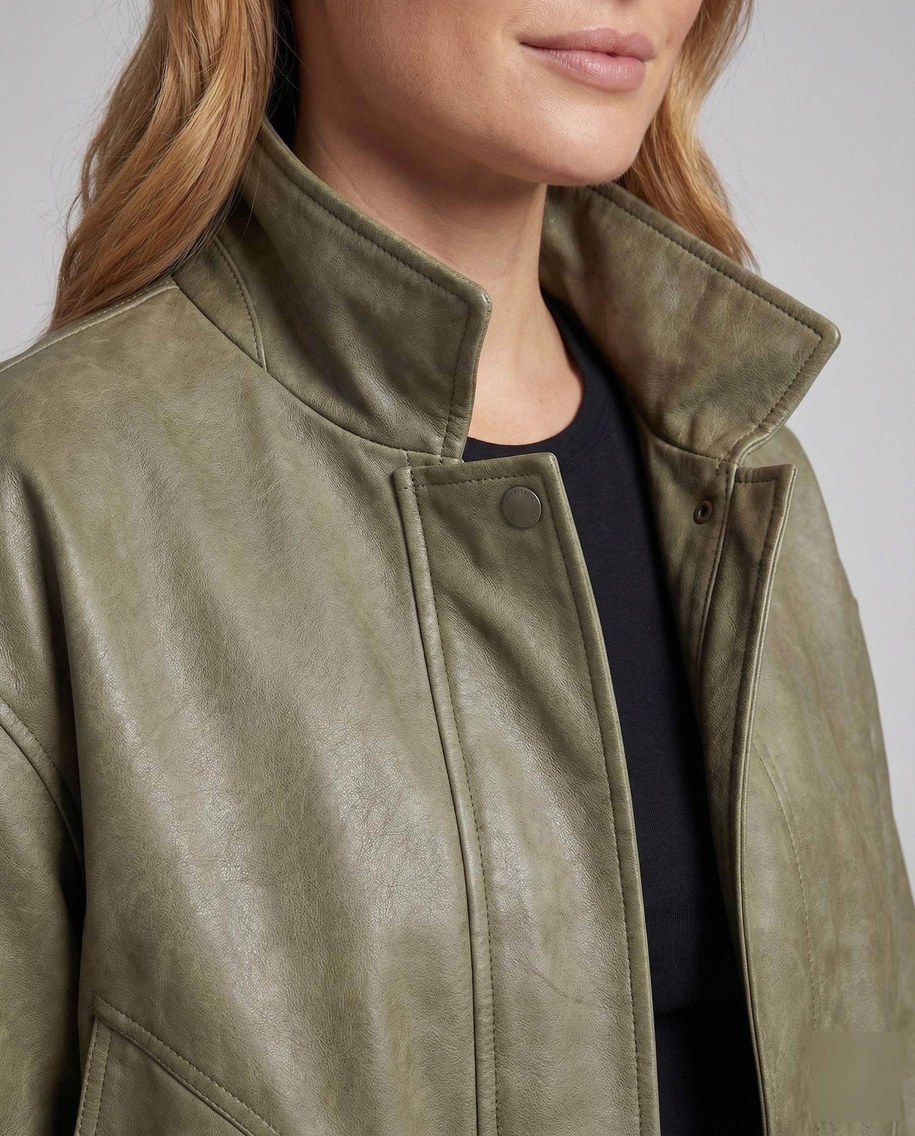 Damen Leder Bomberjacke Weit - Image 3