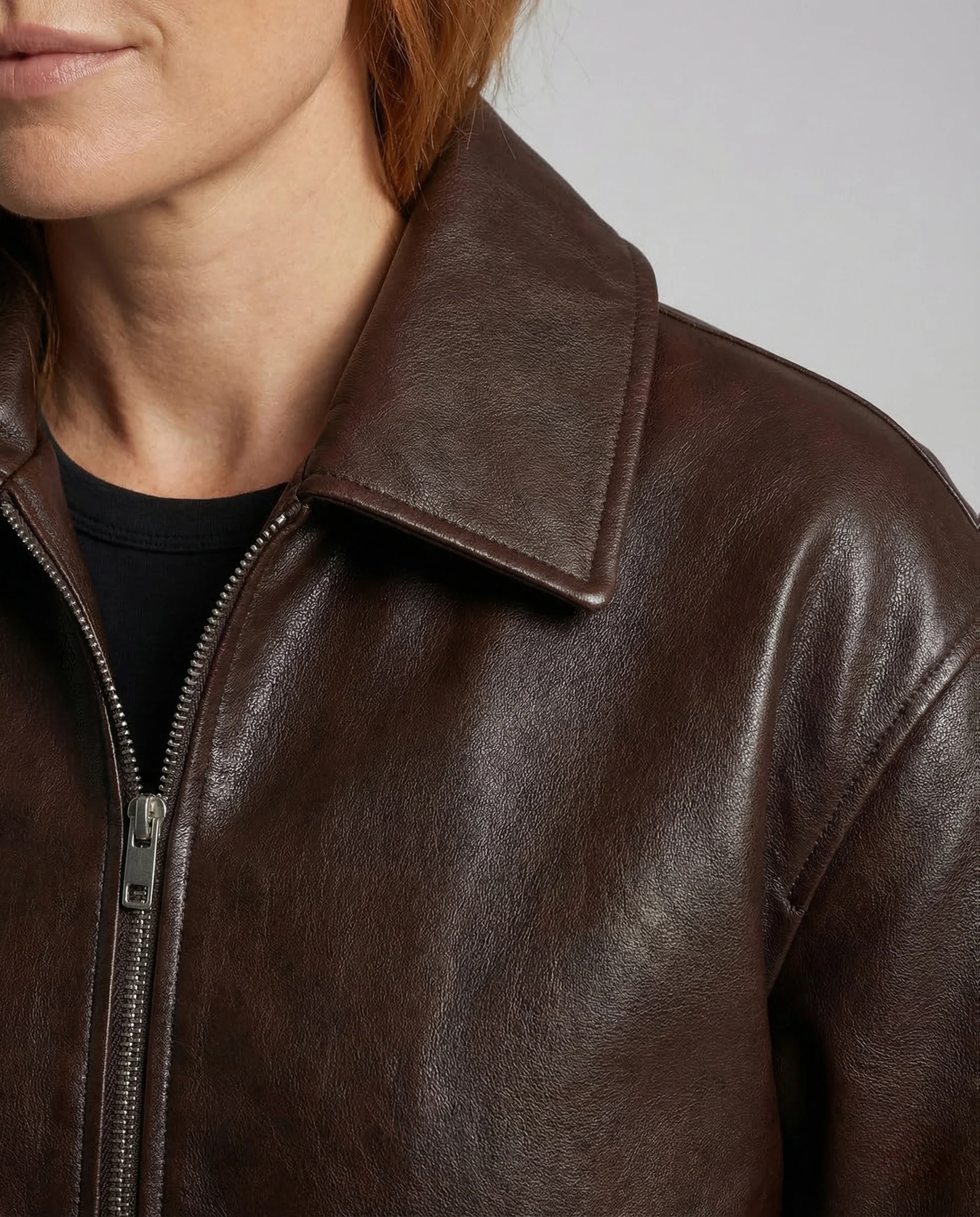Damen Lederoptik Jacke Oversize Hemdkragen - Image 3