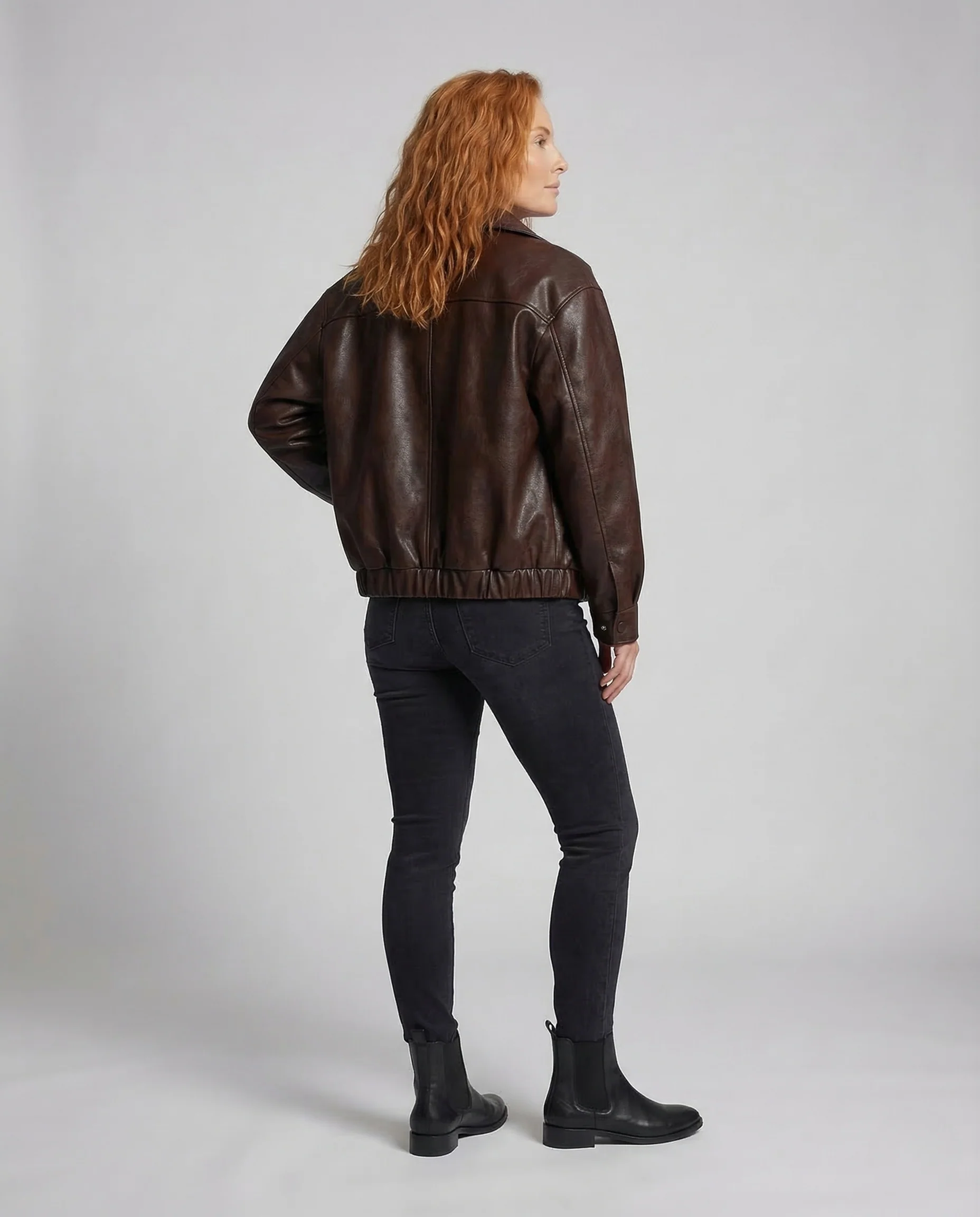 Damen Lederoptik Jacke Oversize Hemdkragen - Image 4