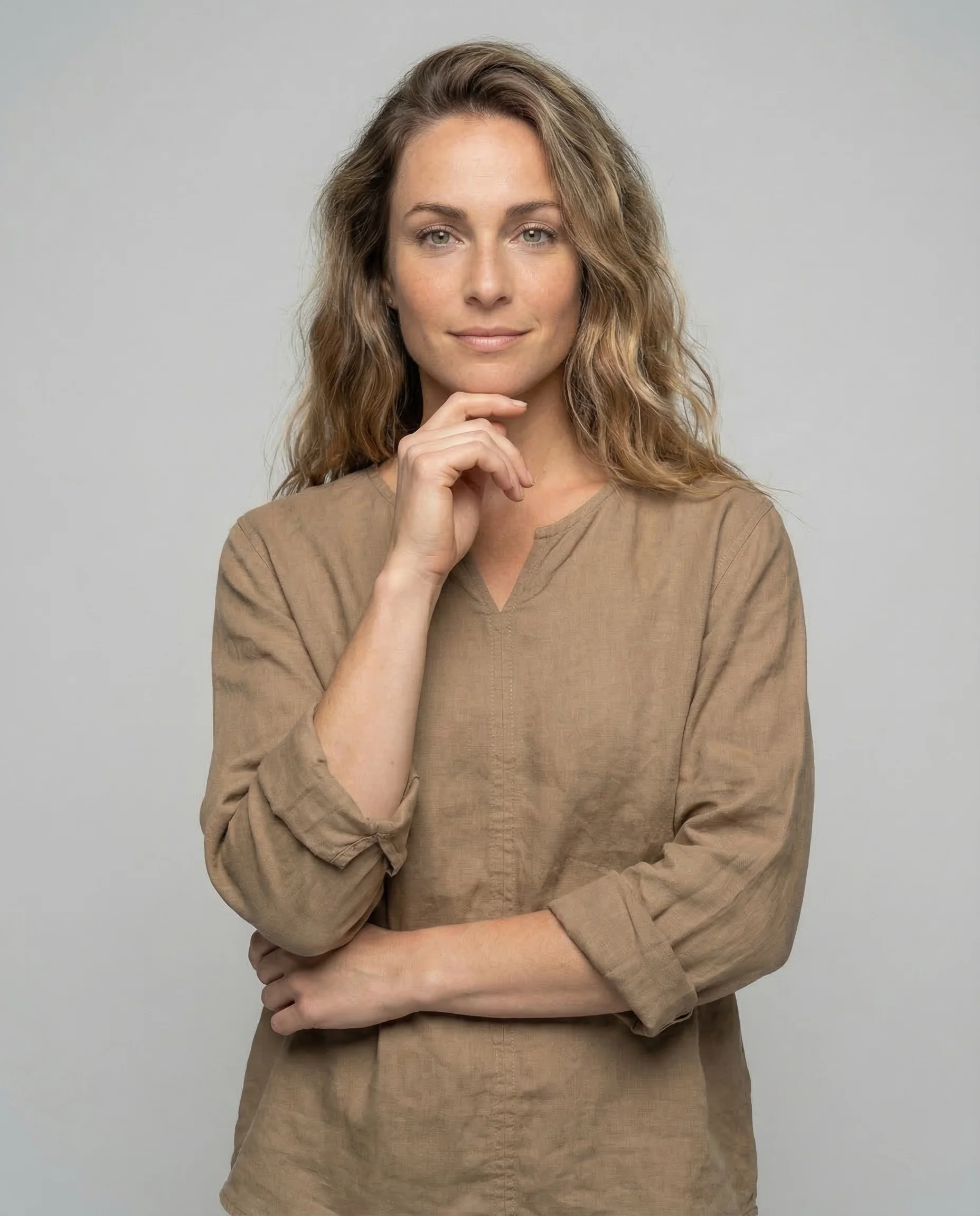 Damen Weite Leinenbluse V-Ausschnitt - Image 2