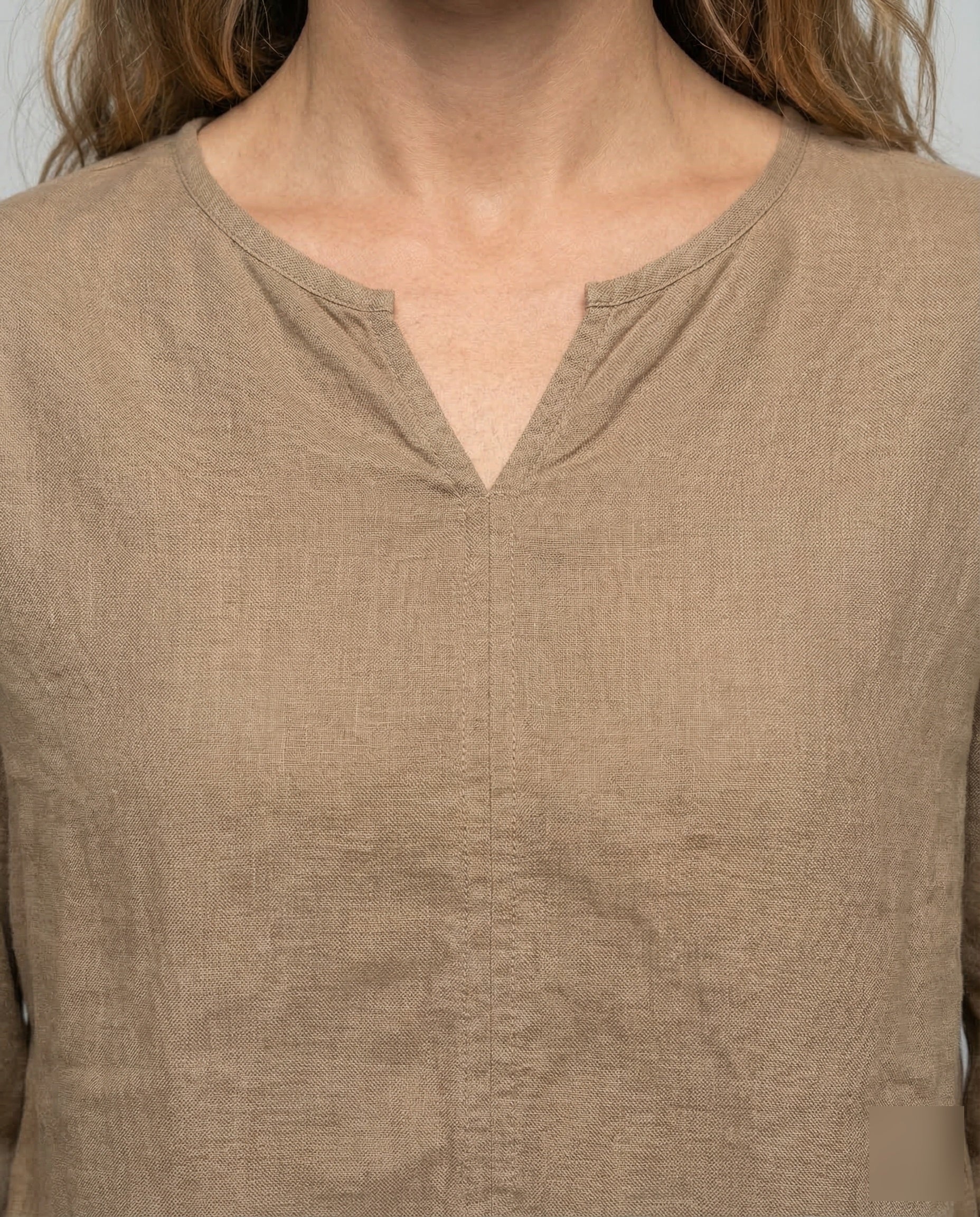 Damen Weite Leinenbluse V-Ausschnitt - Image 3