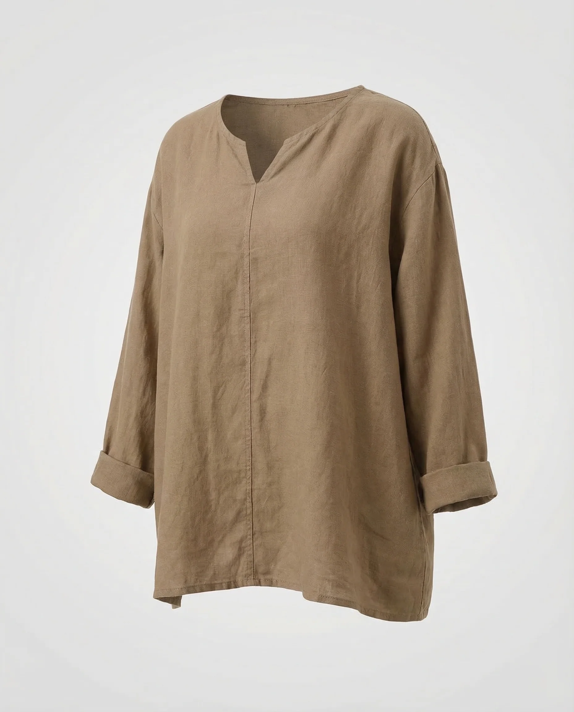 Damen Weite Leinenbluse V-Ausschnitt - Image 5