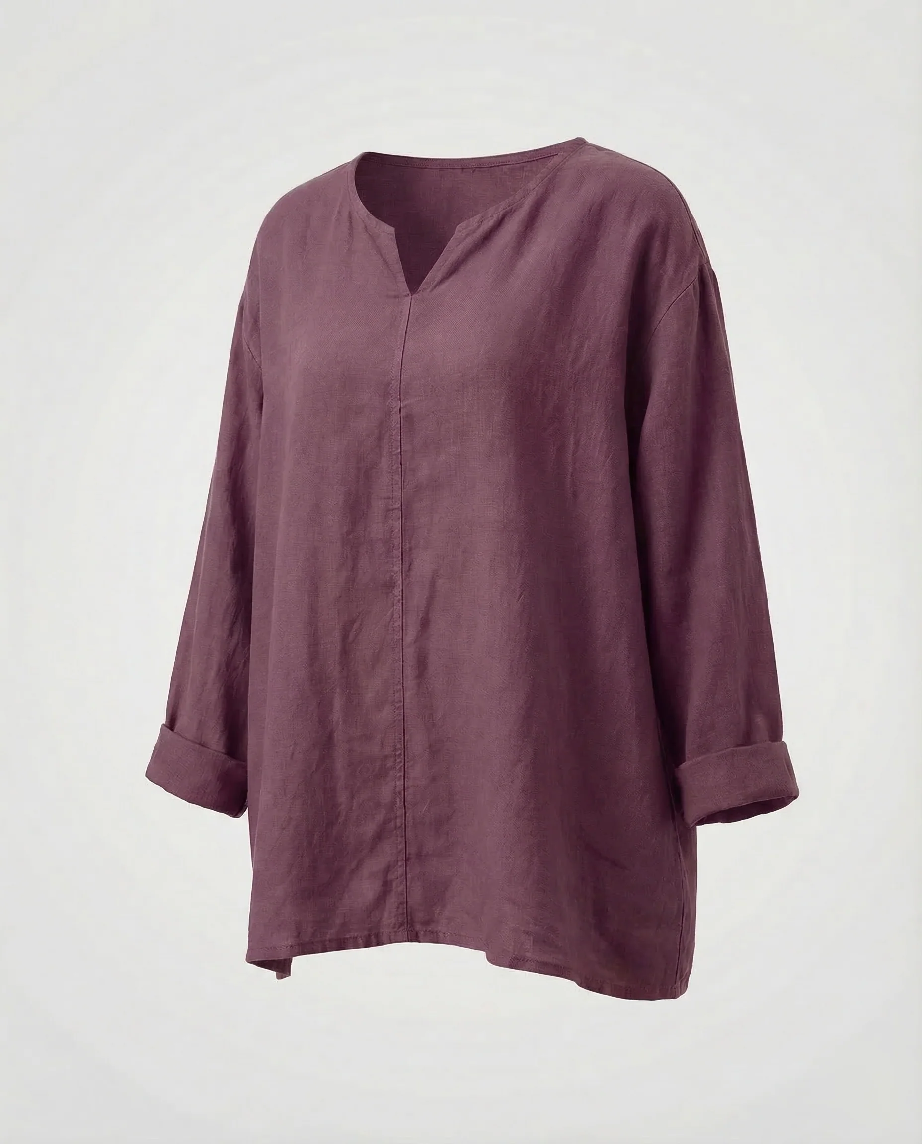 Damen Weite Leinenbluse V-Ausschnitt - Image 6
