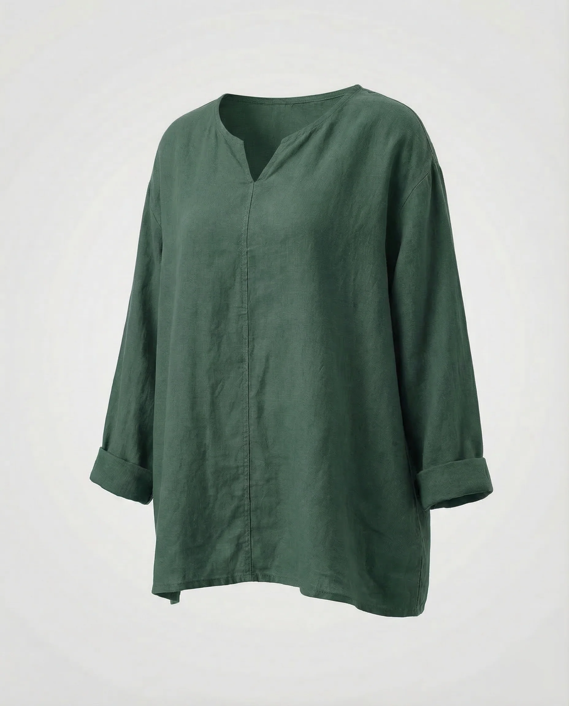Damen Weite Leinenbluse V-Ausschnitt - Image 7