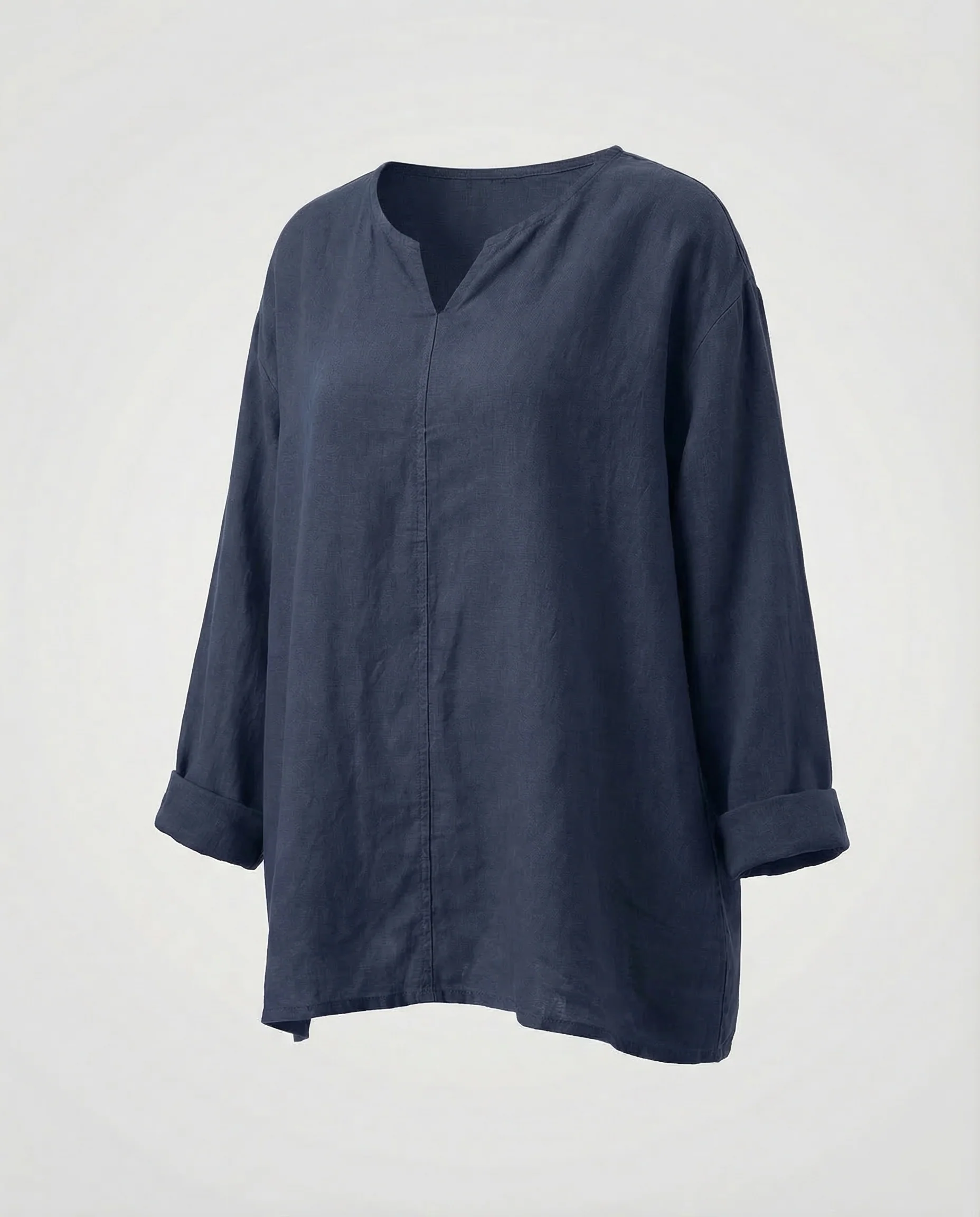 Damen Weite Leinenbluse V-Ausschnitt - Image 9