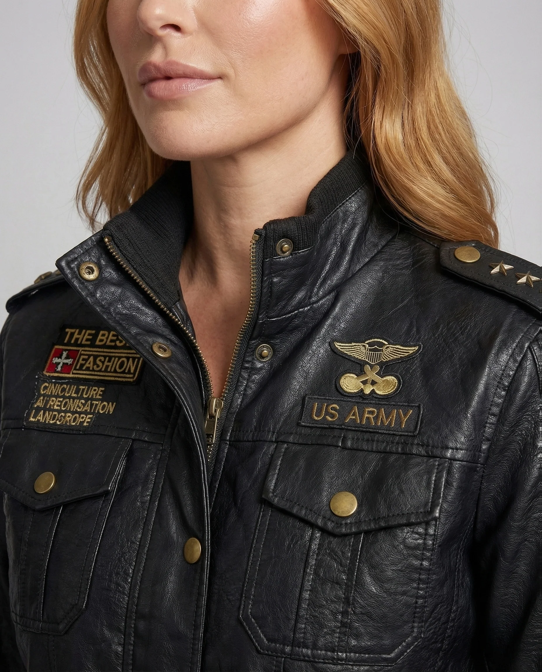 Damen Retro Fliegerjacke Lederoptik - Image 3