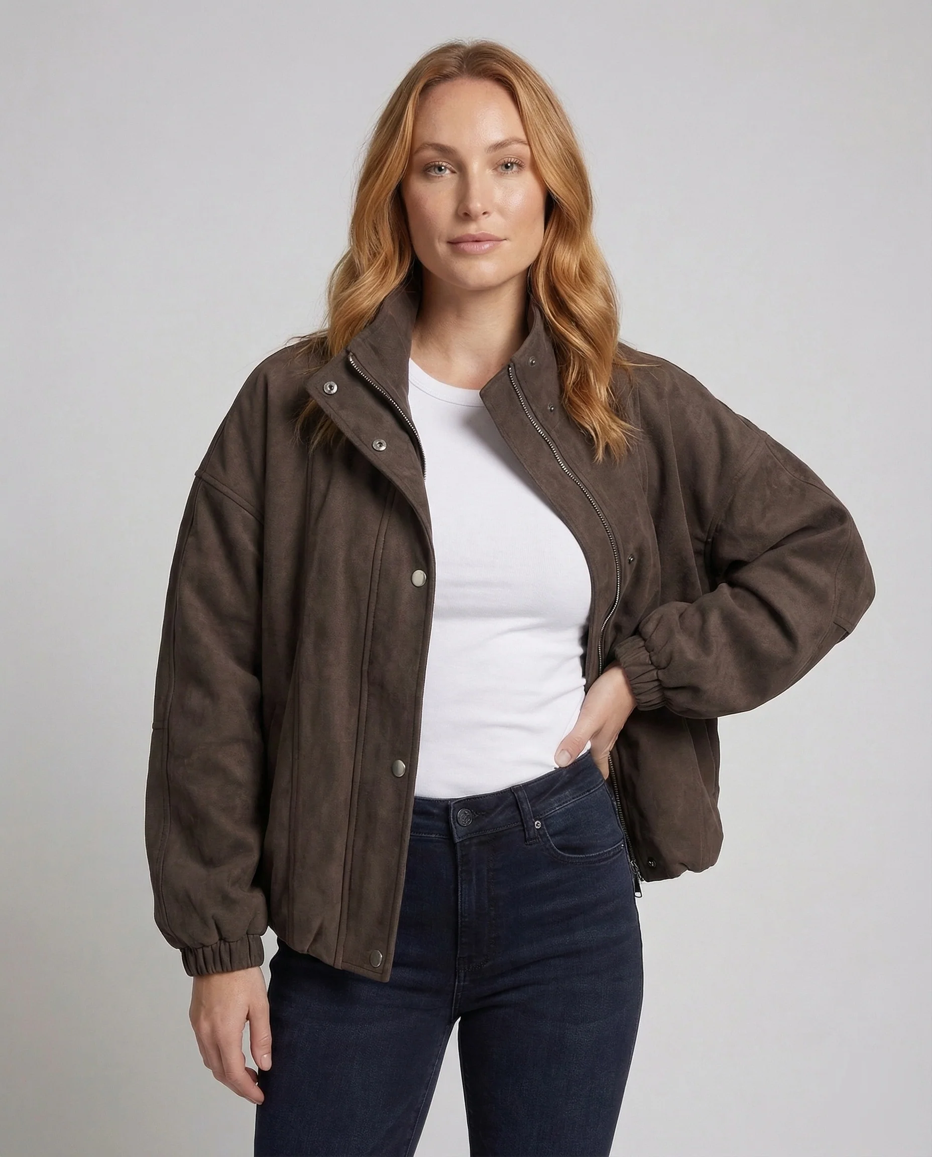 Damen Velours Bomberjacke Ballonärmel - Image 2