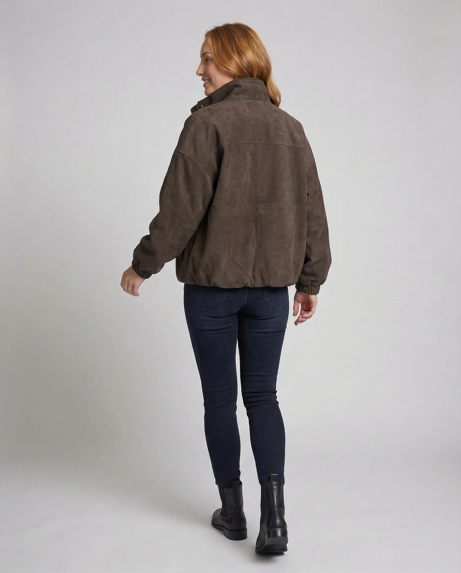Damen Velours Bomberjacke Ballonärmel - Image 4