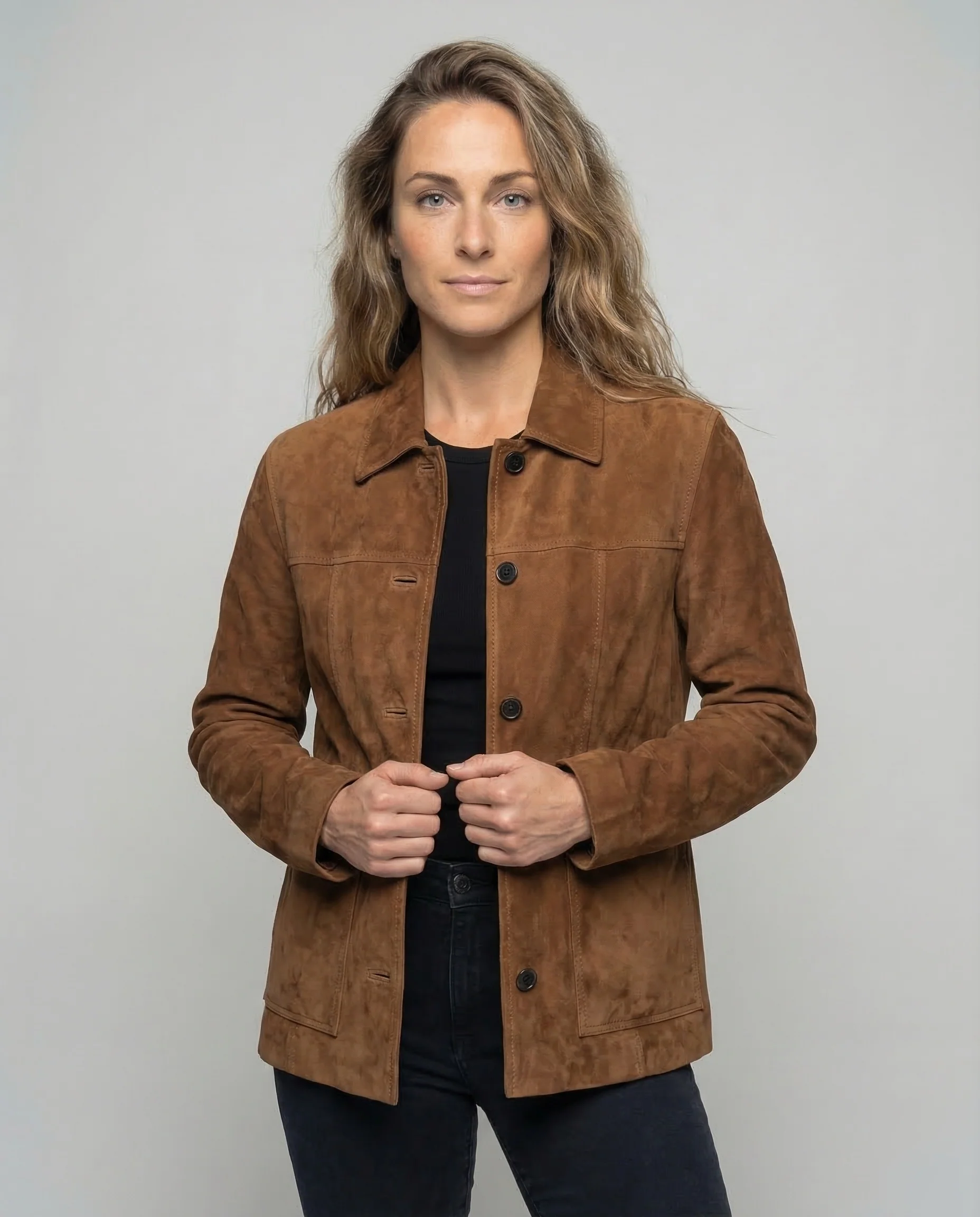 Damen Wildlederjacke Oversize Hemdkragen - Image 2
