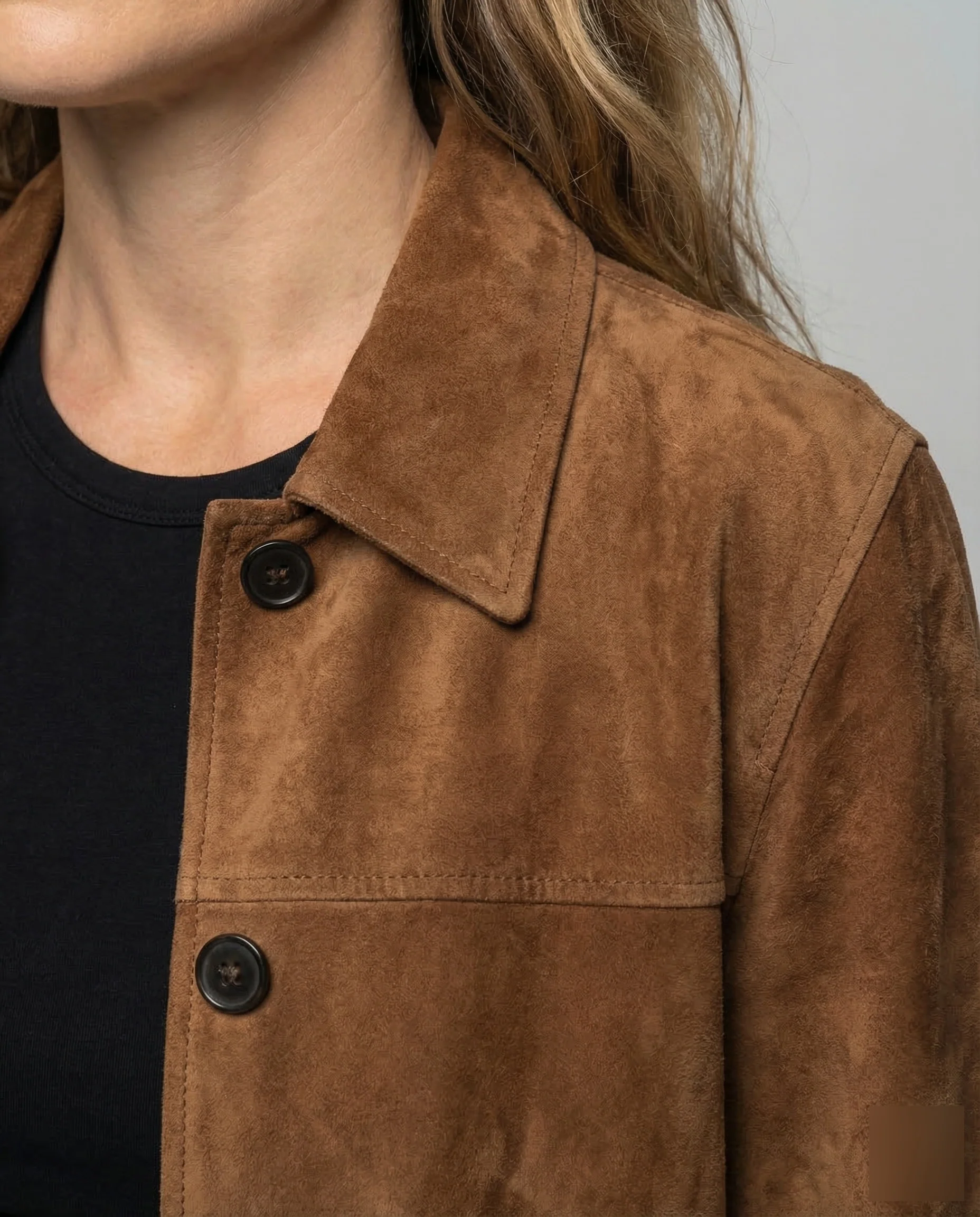Damen Wildlederjacke Oversize Hemdkragen - Image 3